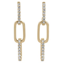 0.30tcw Delicado Diamante Natural Paperclip Pendientes Colgantes de Moda / Modernos 14K