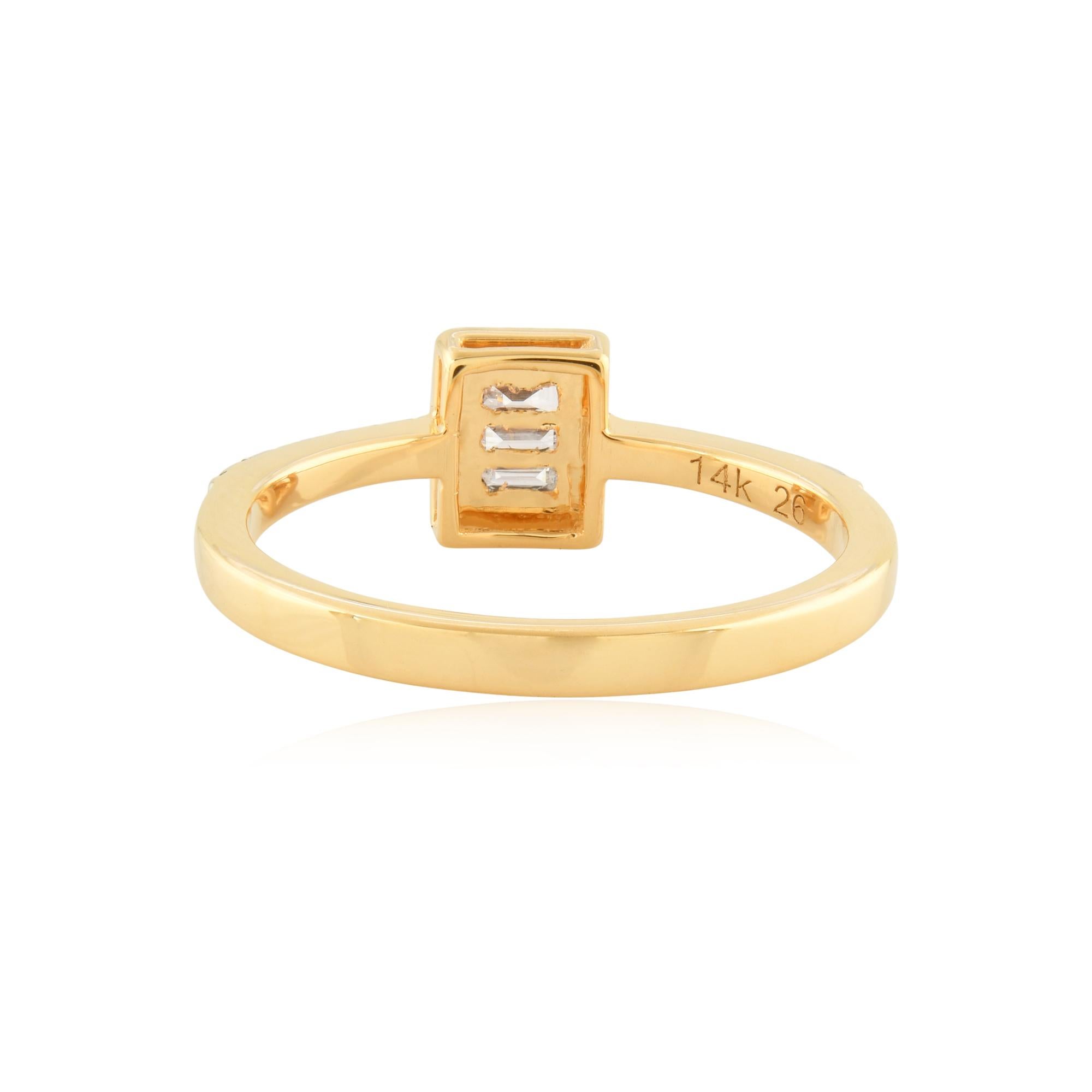 Modern 0.31 Carat Baguette Diamond Rectangle Ring 14k Yellow Gold Handmade Fine Jewelry For Sale