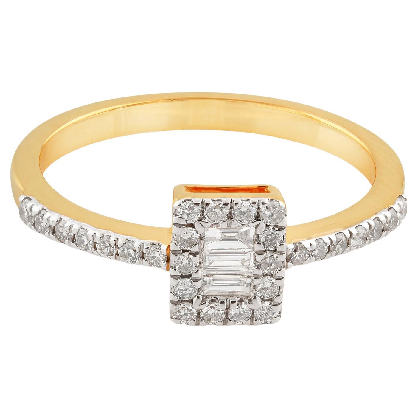 0.31 Carat Baguette Diamond Rectangle Ring 14k Yellow Gold Handmade Fine Jewelry