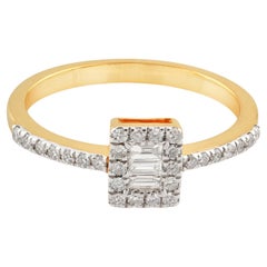 0.31 Carat Baguette Diamond Rectangle Ring 14k Yellow Gold Handmade Fine Jewelry