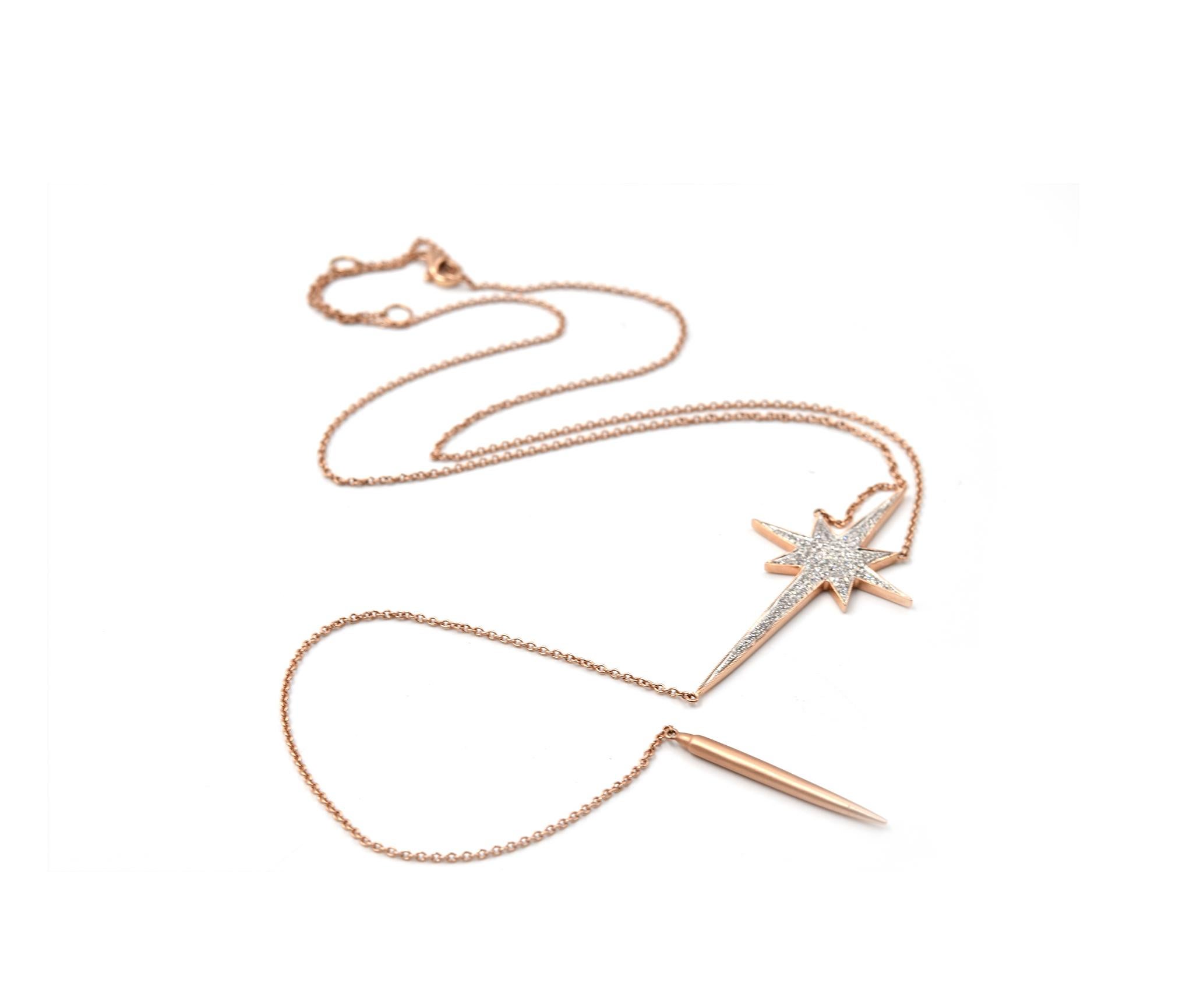 Round Cut 0.31 Carat Diamond 14 Karat Gold Pave Cross Drop “Star of The East” Necklace