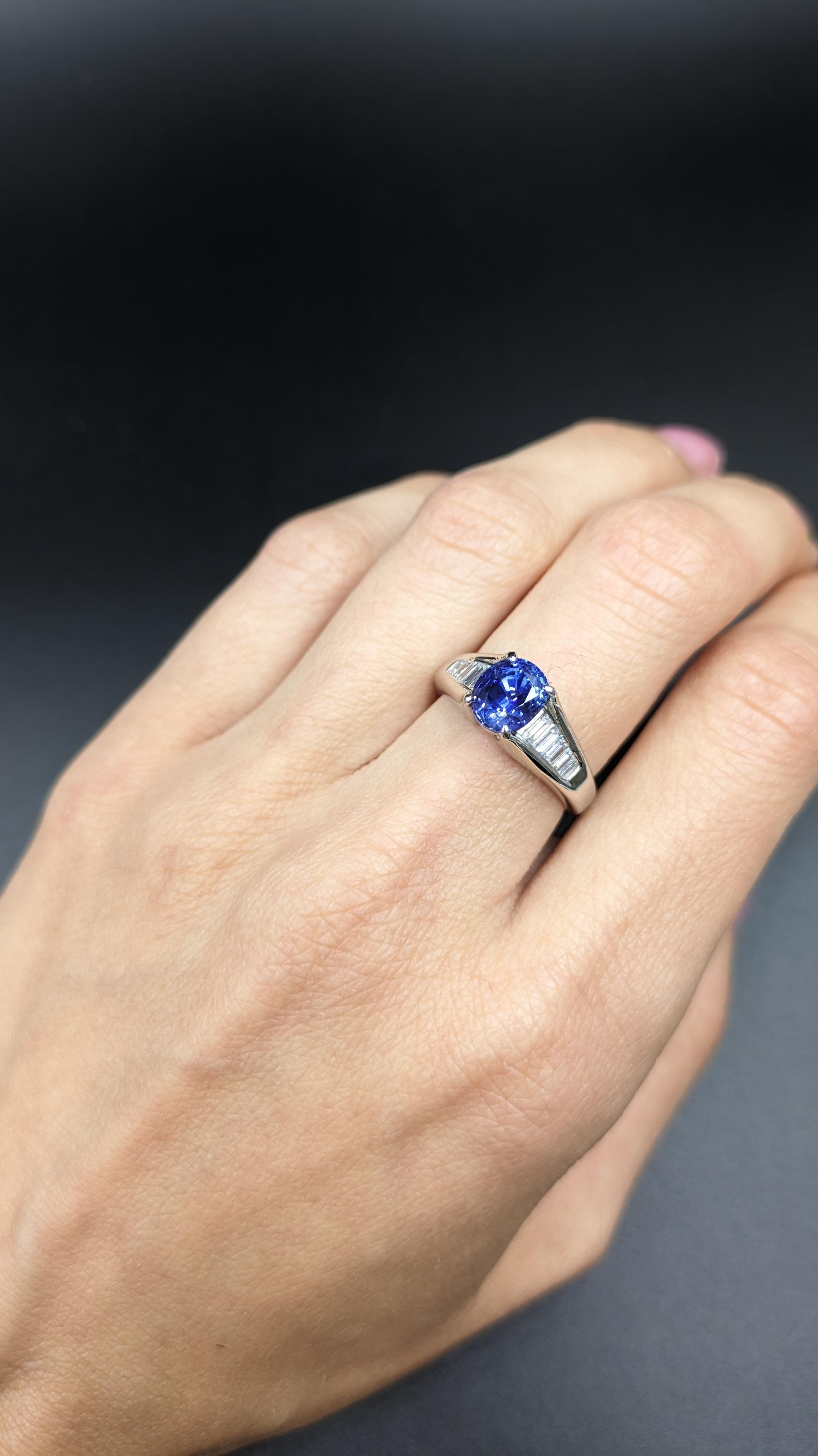 0.31 Carat Diamond & 2.49 Carat Blue Sapphire Ring in Platinum 2