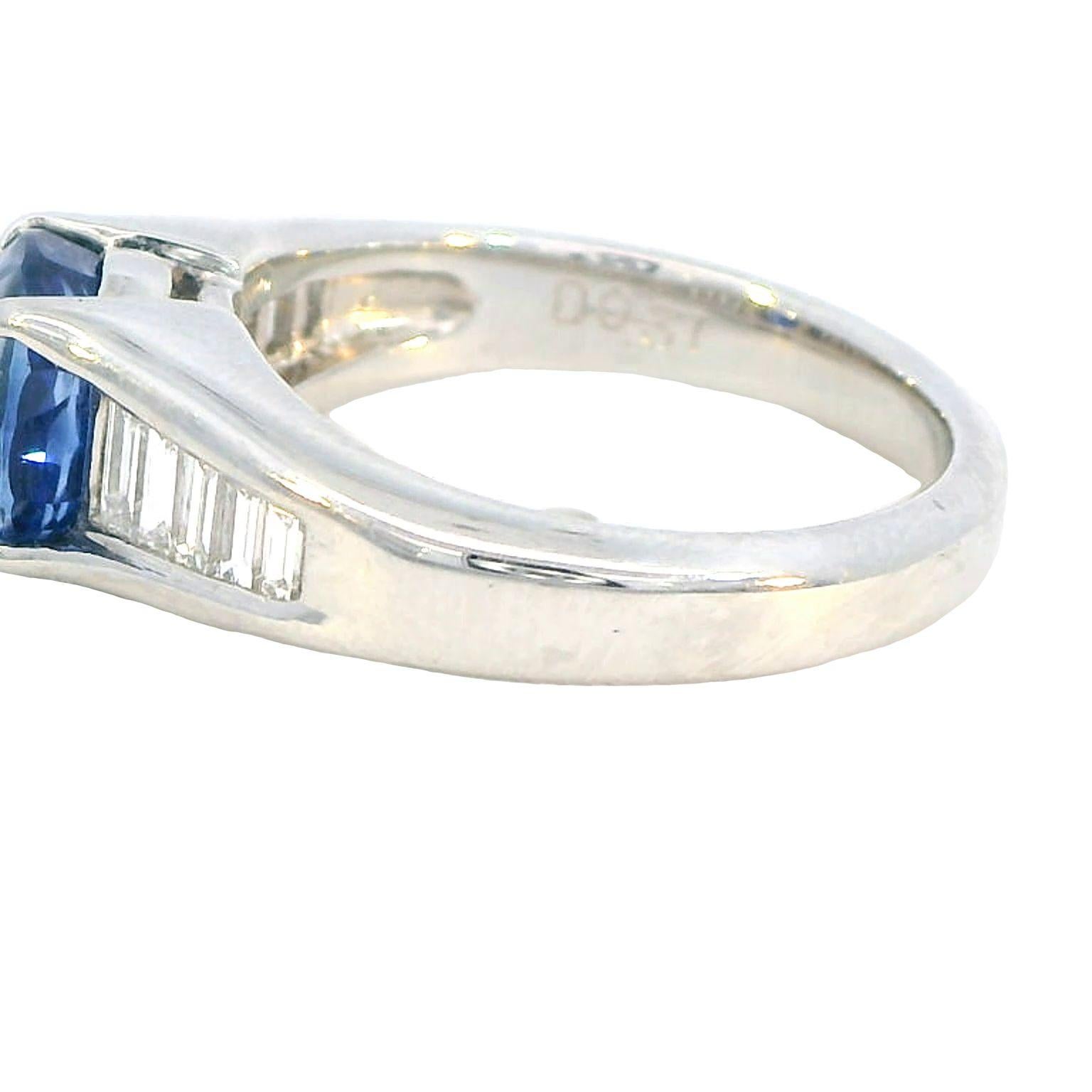 Baguette Cut 0.31 Carat Diamond & 2.49 Carat Blue Sapphire Ring in Platinum