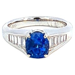 0.31 Carat Diamond & 2.49 Carat Blue Sapphire Ring in Platinum