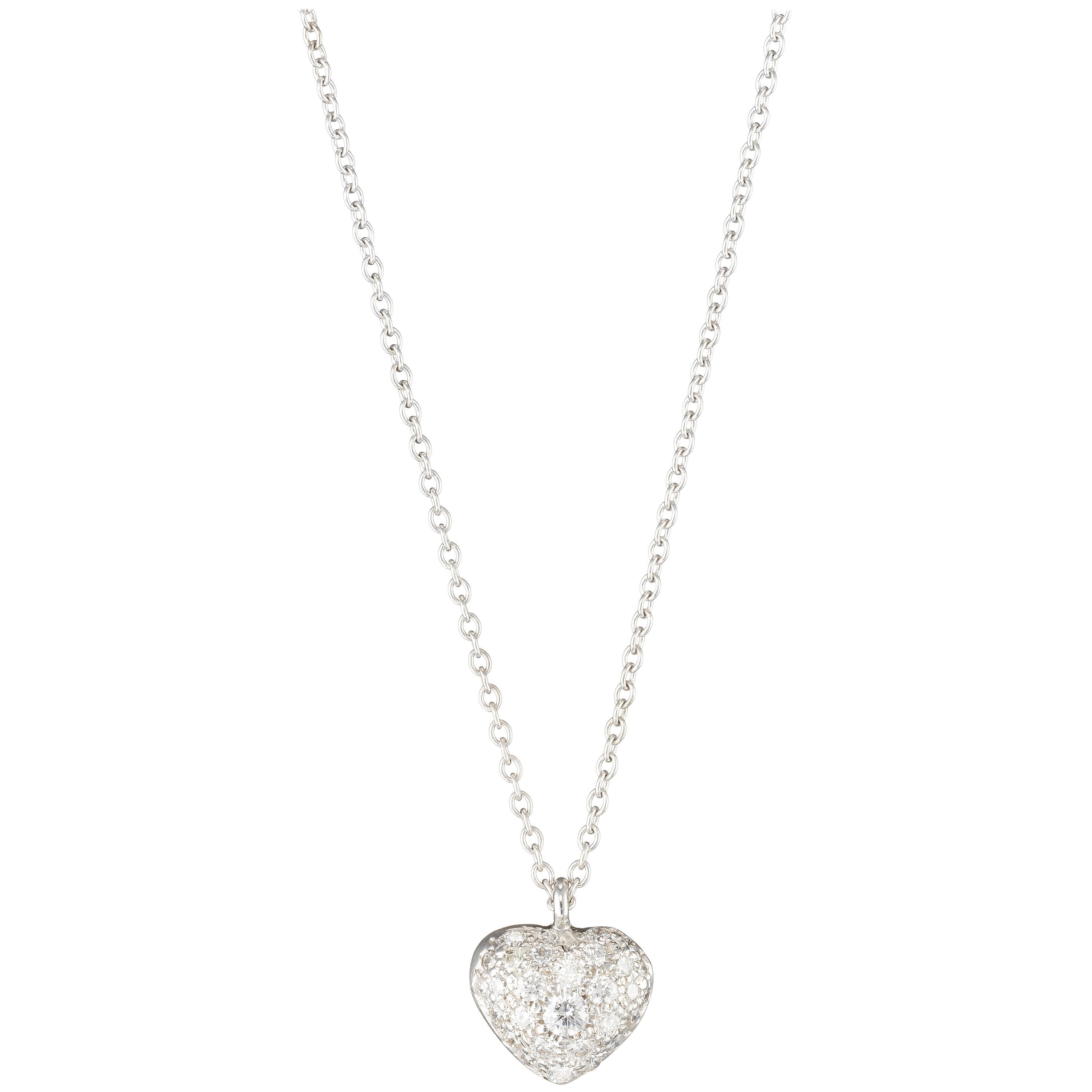 0.31 Carat Diamond Pavé Puffed Heart Necklace in 18 Karat White Gold