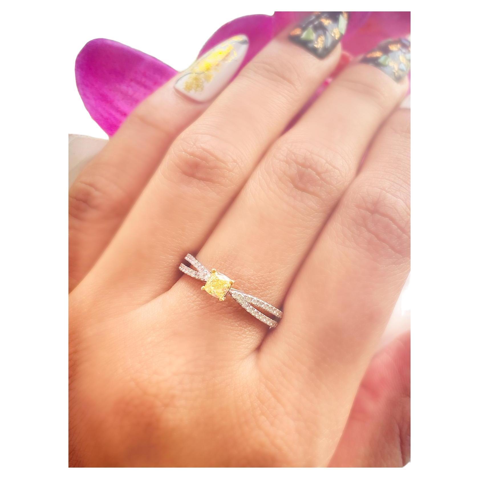 0.31 Carat Fancy Yellow diamond ring  For Sale
