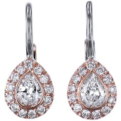 Boucles d'oreilles à levier en or blanc et rose 18 carats avec diamant en forme de poire de 0::31 carat
