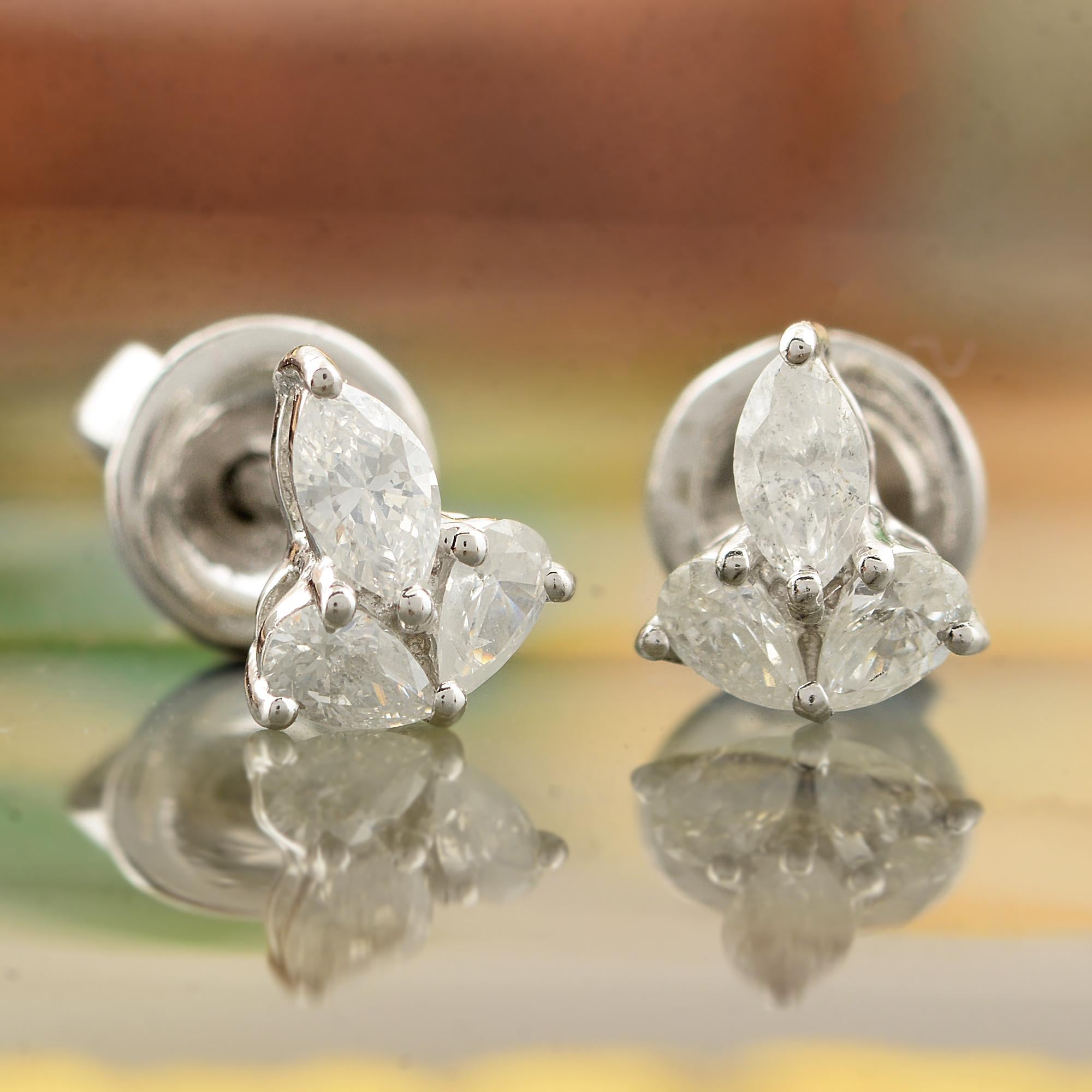 Modern Real SI Clarity HI Color Pear Marquise Diamond Stud Earrings 10 Karat White Gold For Sale