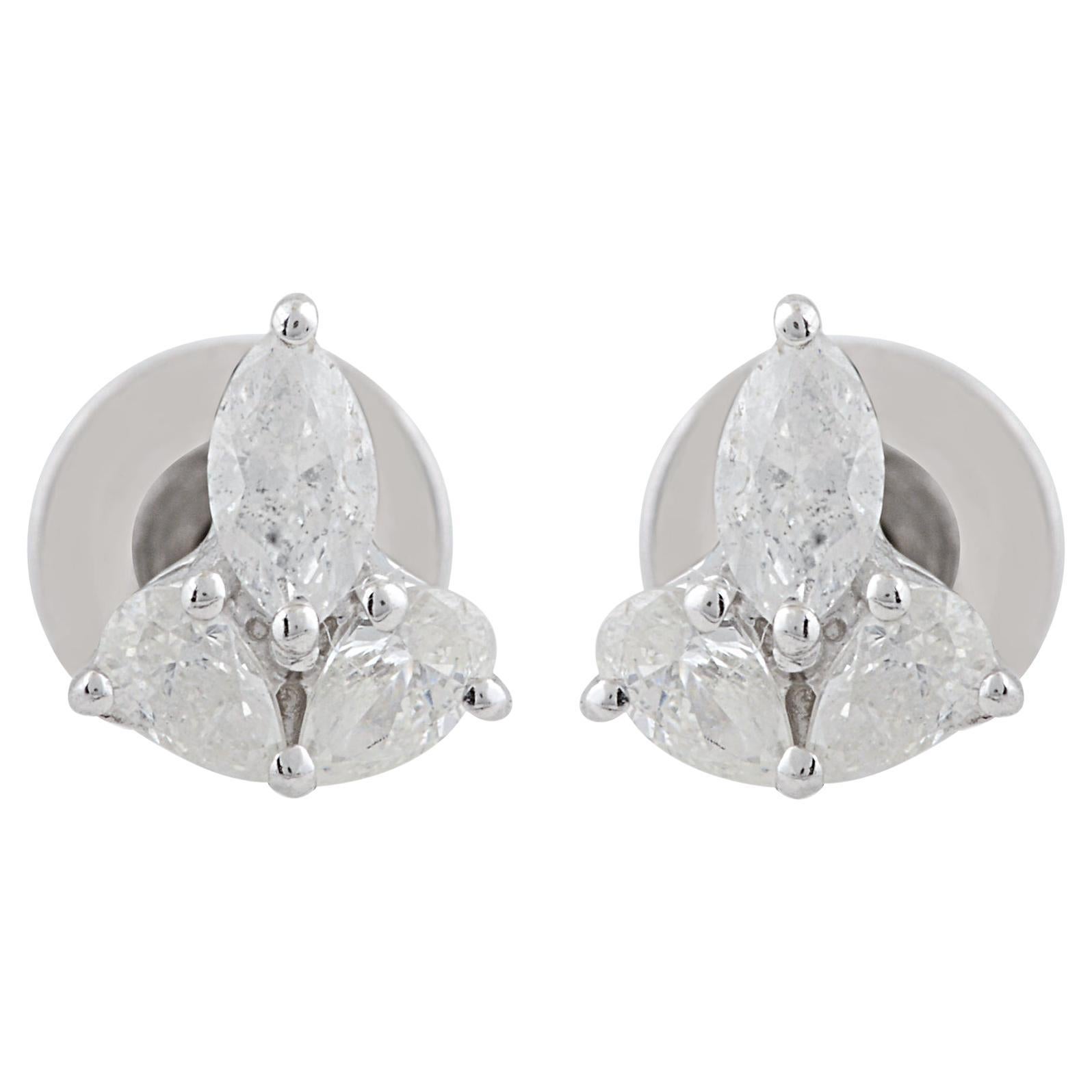 Real SI Clarity HI Color Pear Marquise Diamond Stud Earrings 10 Karat White Gold