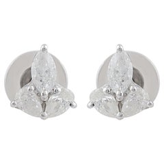 Real SI Clarity HI Color Pear Marquise Diamond Stud Earrings 10 Karat White Gold