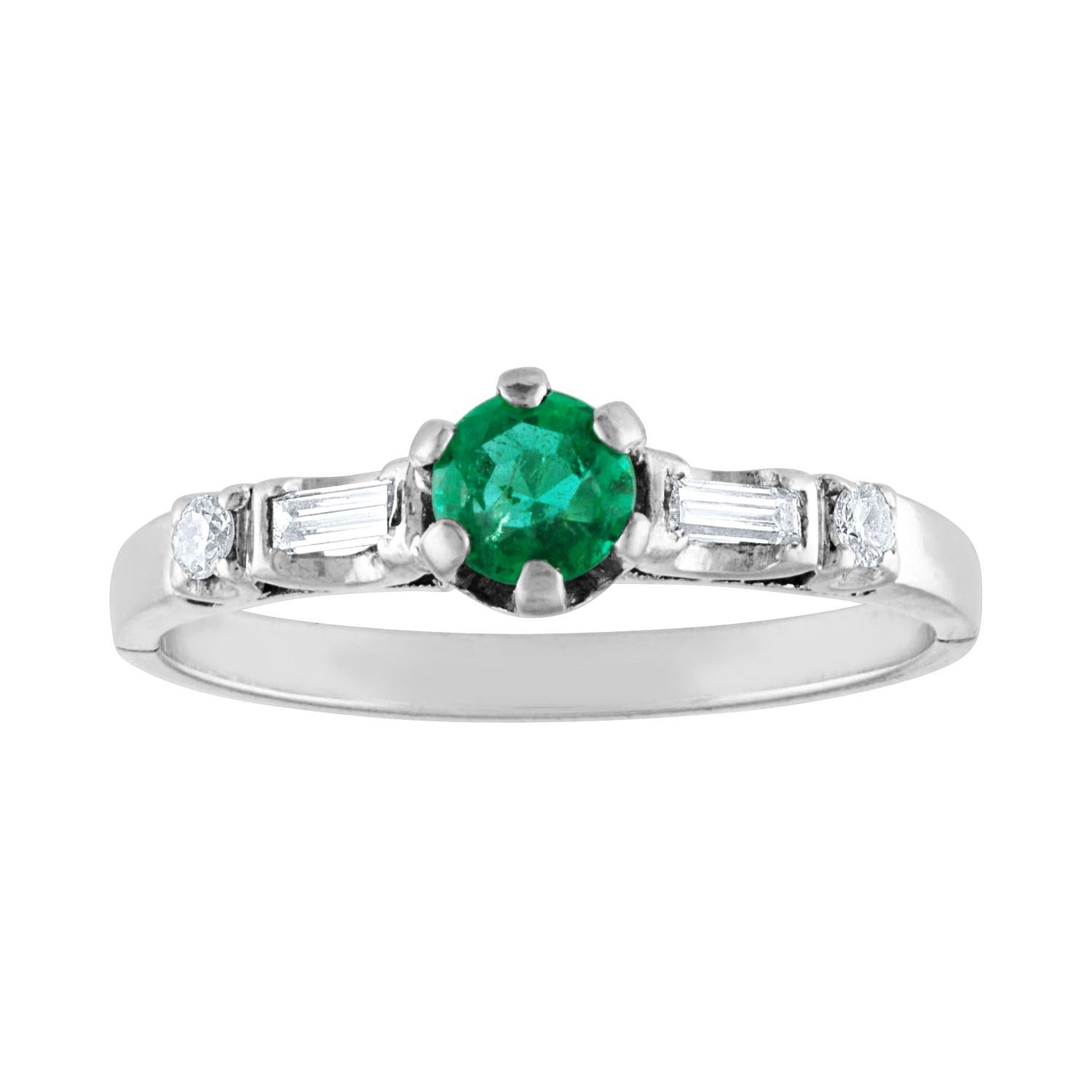 0.31 Carat Emerald Diamond Platinum Ring