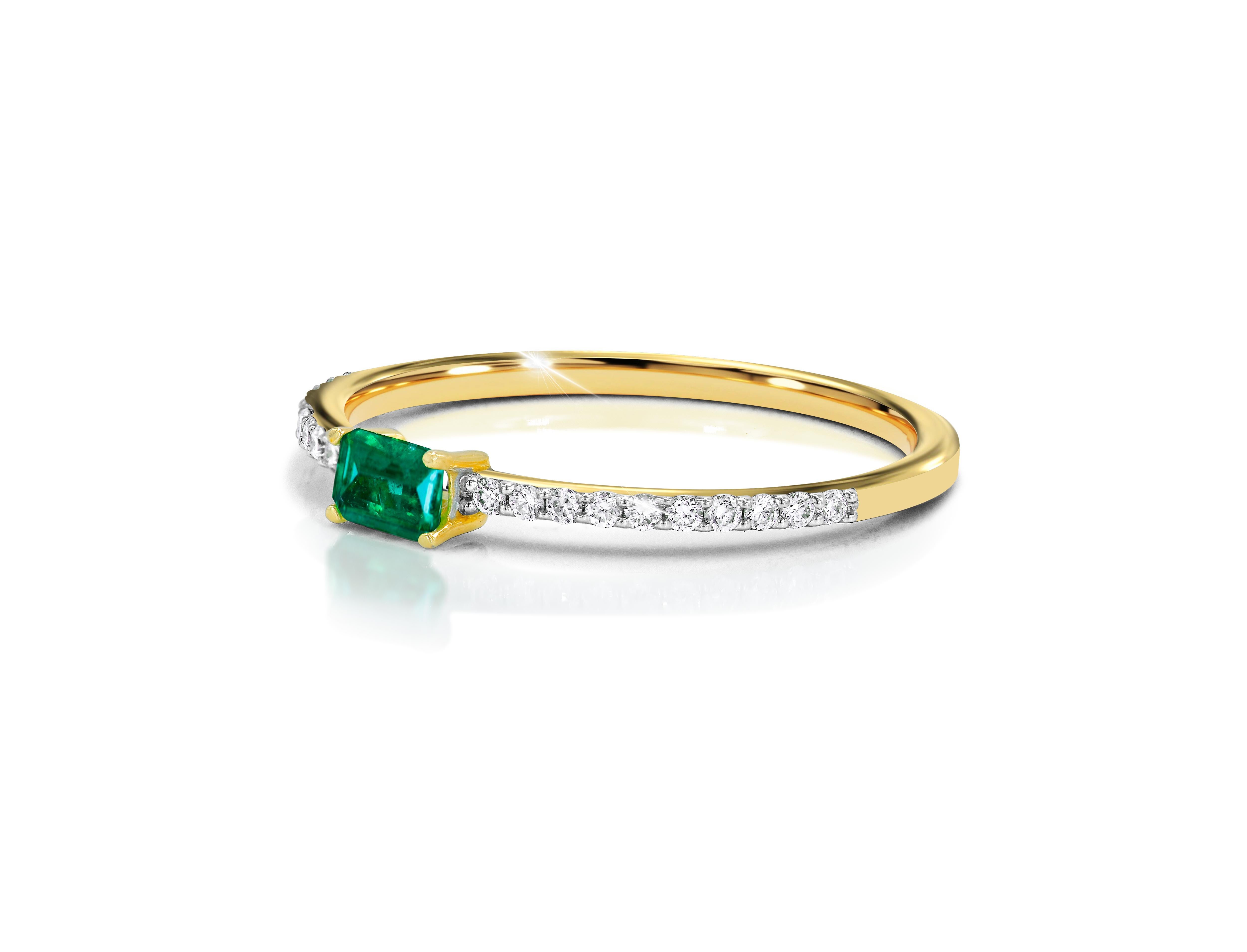 A lightweight and gorgeous emerald ring with sparkly diamonds all over is a beautiful engagement ring. Minimalist yet statement ring is made in Solid gold, Genuine emerald, and diamonds of 0.31 carat. Shop this beautiful piece now.

