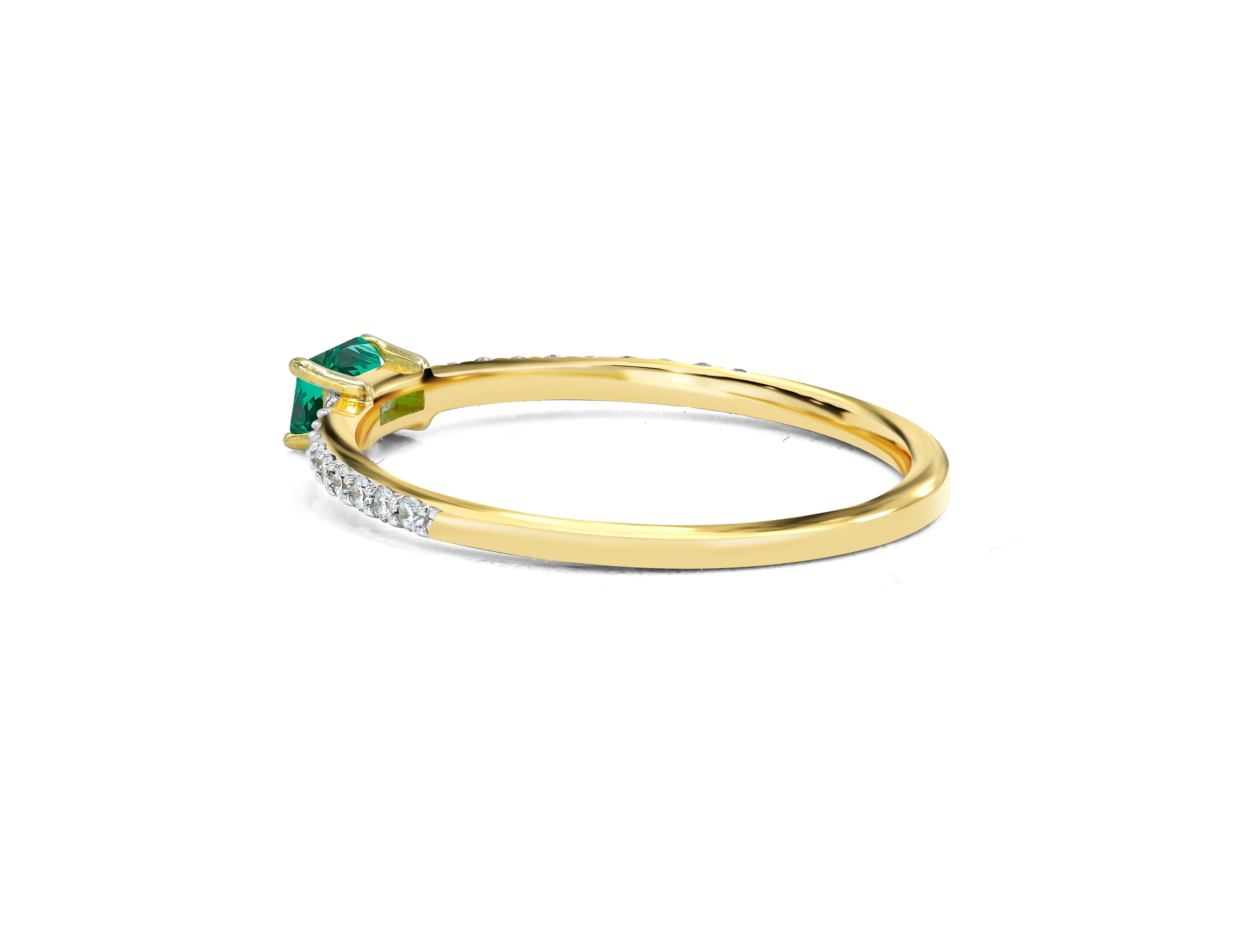 Art Nouveau 0.31 Ct Baguette Emerald 18K Gold with Genuine Diamonds Engagement Ring For Sale