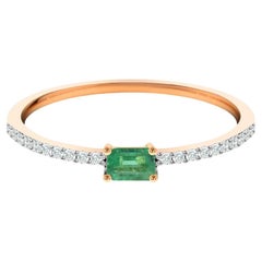0.31 Ct Baguette Emerald 18K Gold with Genuine Diamonds Engagement Ring