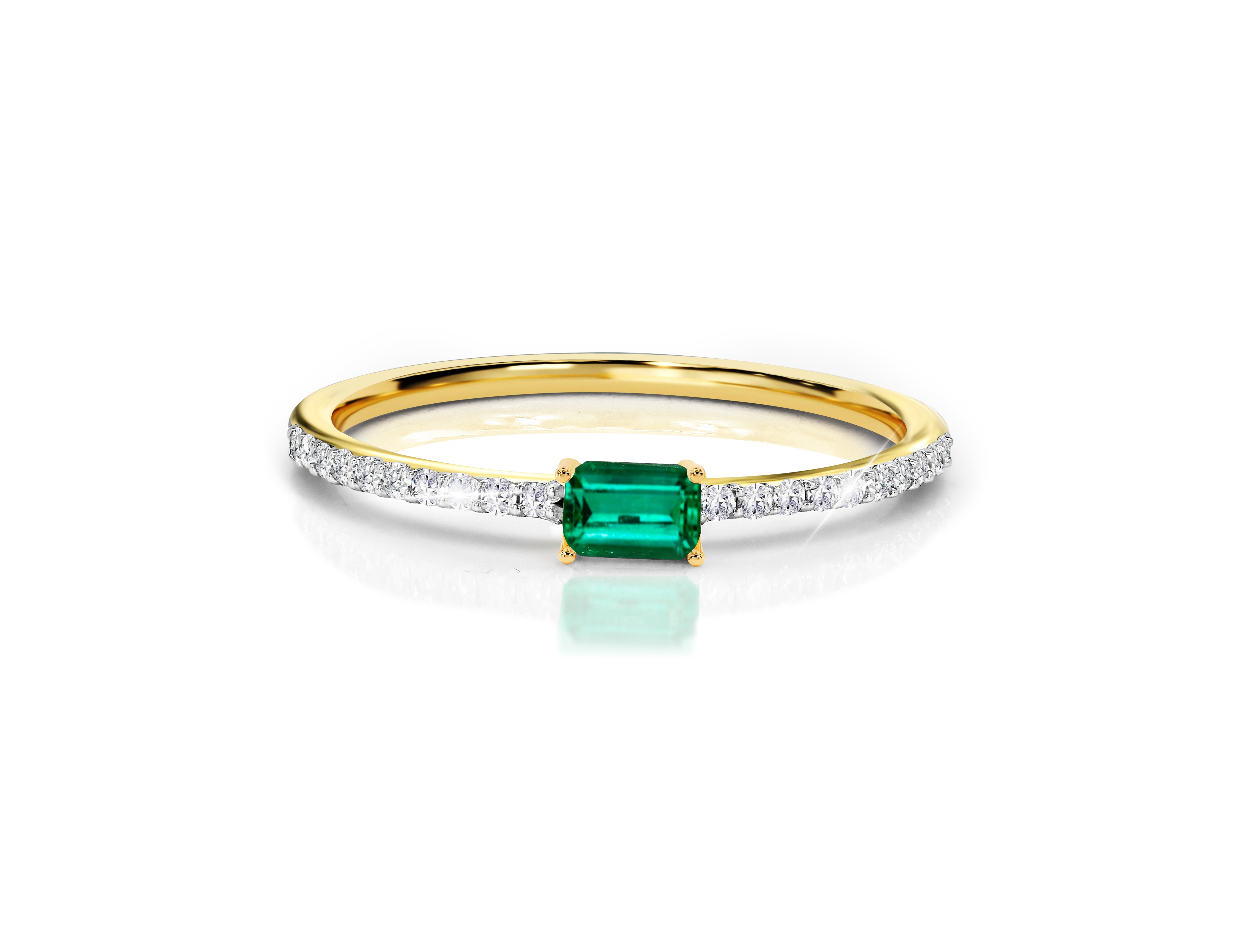 0.31 Ct Baguette Emerald 18K Gold with Genuine Diamonds Engagement Ring