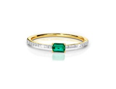 0.31 Ct Baguette Emerald 18K Gold with Genuine Diamonds Engagement Ring