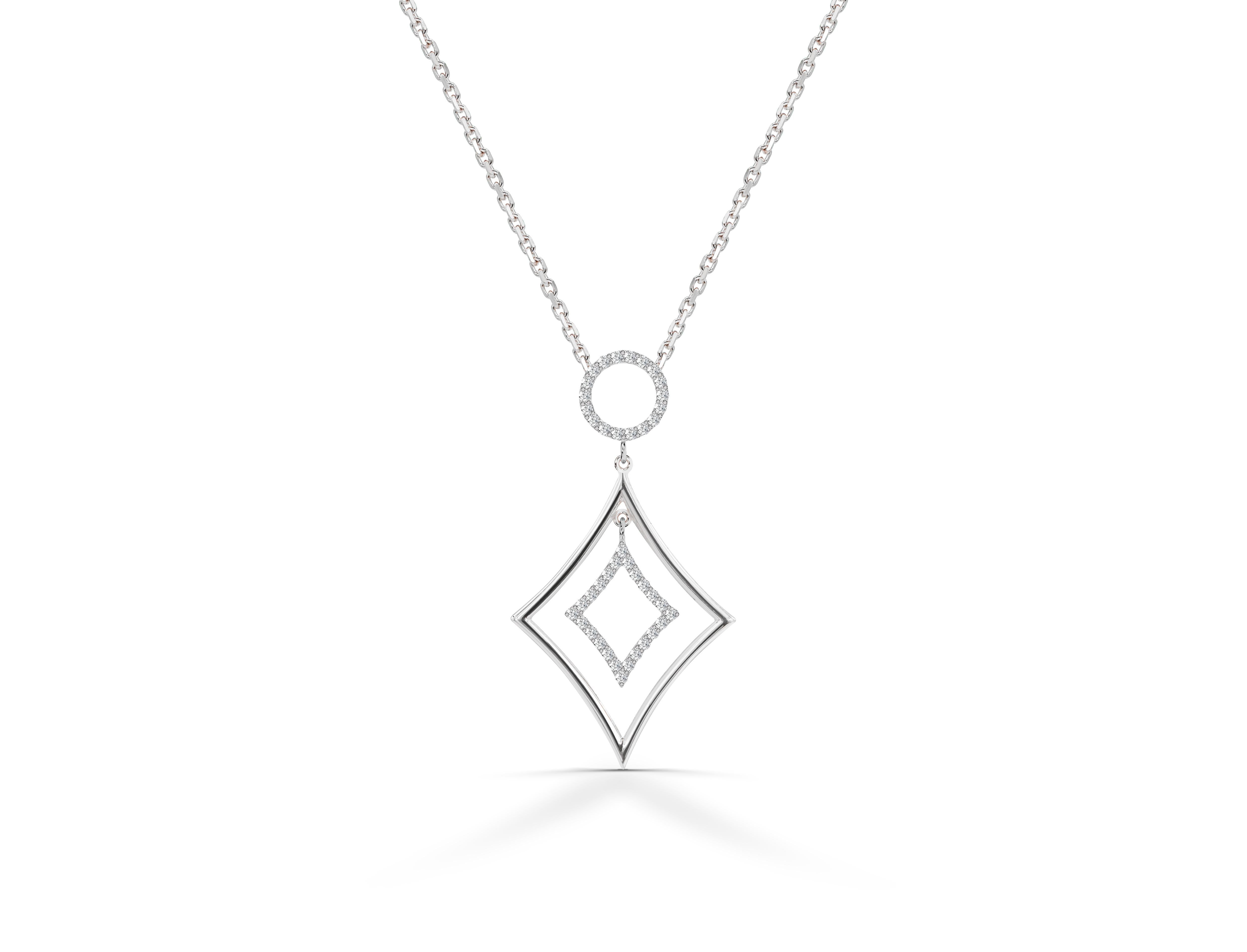 Modern 0.31 Ct Diamond Geometric Round Necklace in 14K Gold For Sale