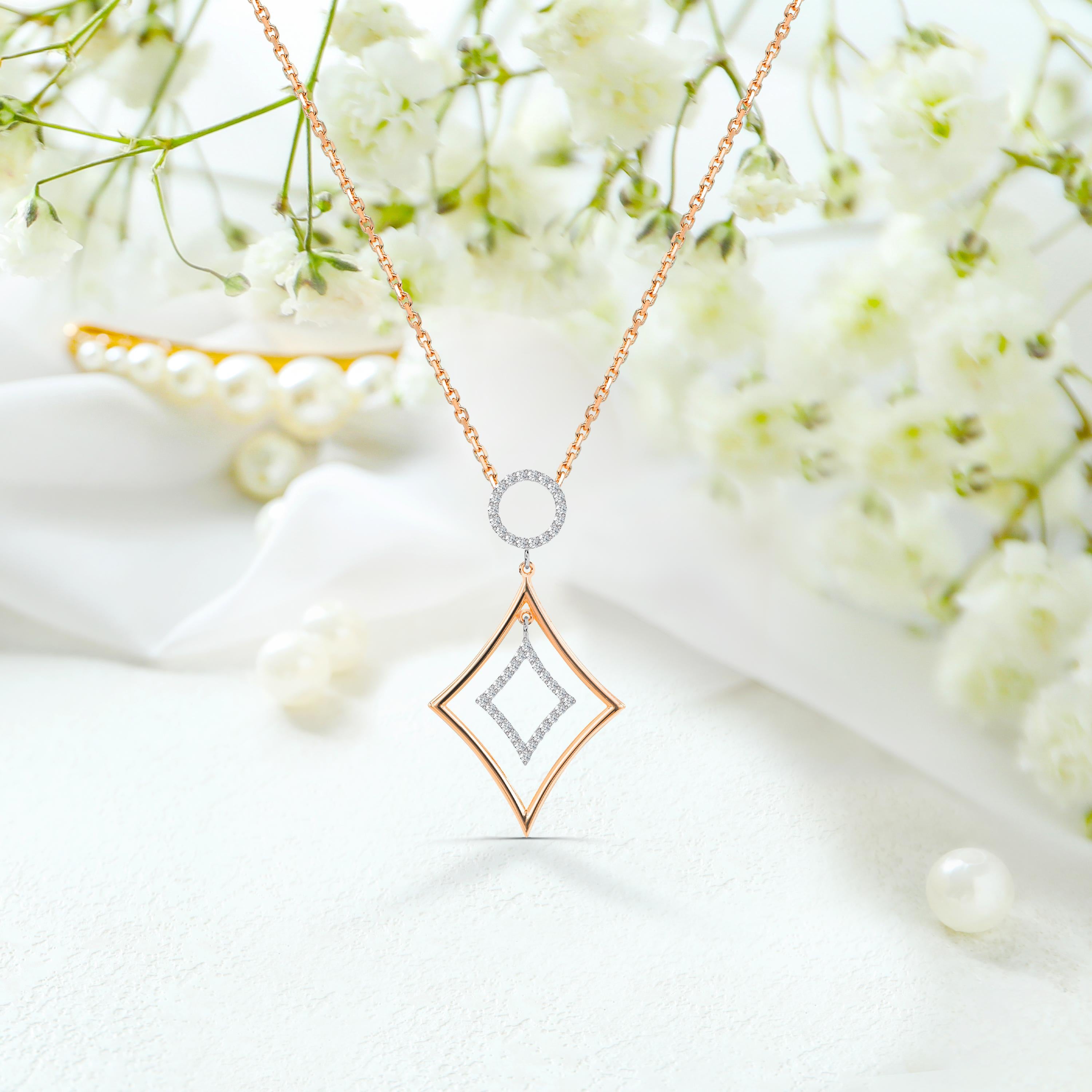 Round Cut 0.31 Ct Diamond Geometric Round Necklace in 14K Gold For Sale