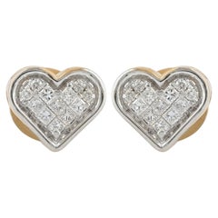 0.31 Ct Diamond Heart Cluster Studs — 14K Two-Tone Gold Princess-Cut Earrings