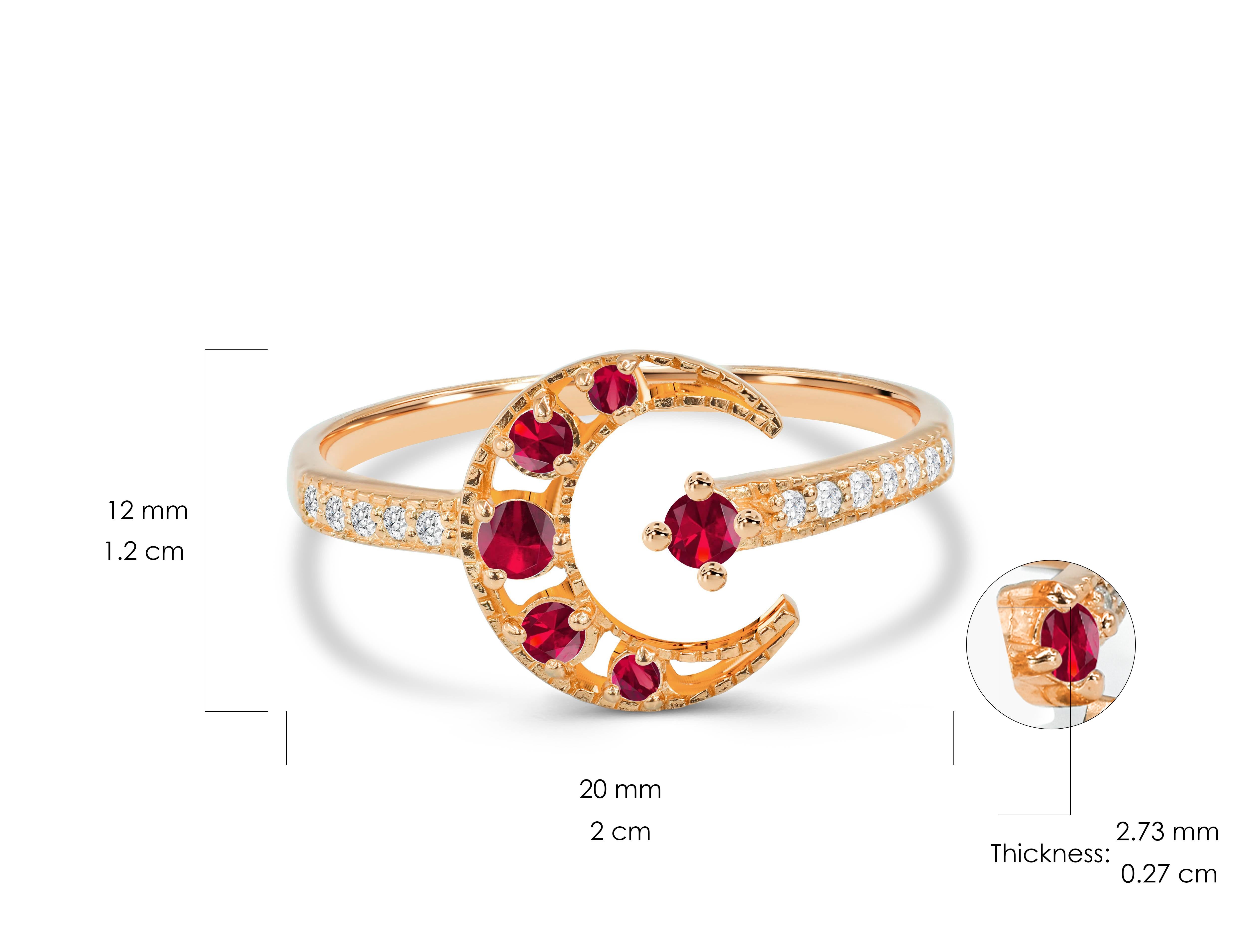For Sale:  0.31 Ct Emerald, Ruby and Sapphire Crescent Moon Diamond Ring in 14K Gold 10
