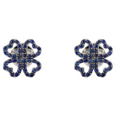 Pendientes de zafiro azul floral de 0,319 quilates Regalo para ella en oro blanco de 14 quilates