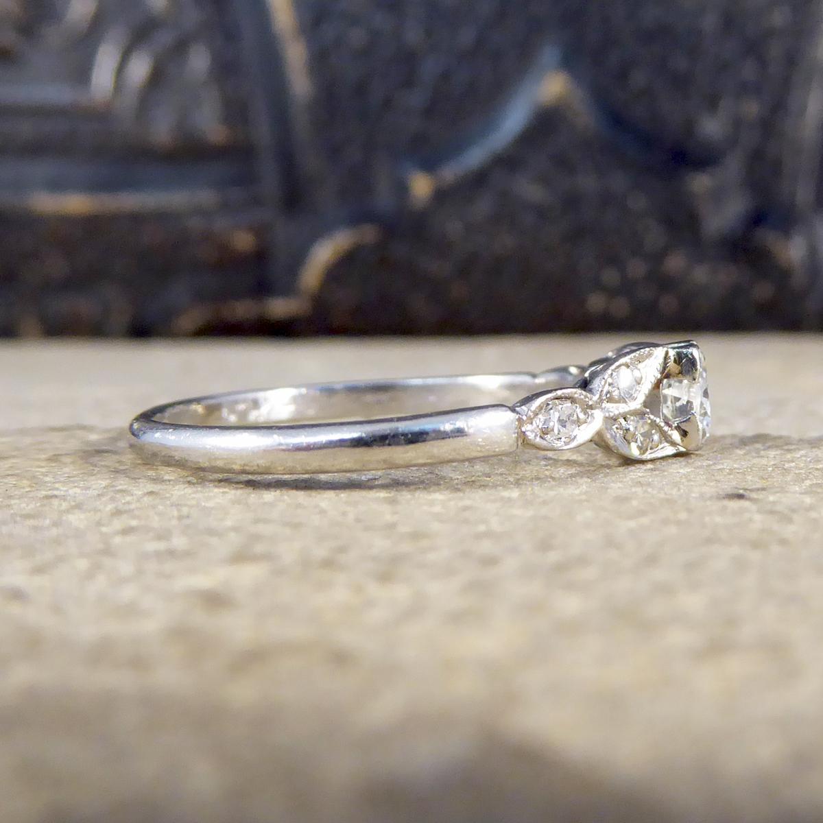 Round Cut 0.31 Carat Diamond Edwardian Square Faced Ring with Shoulders in Platinum