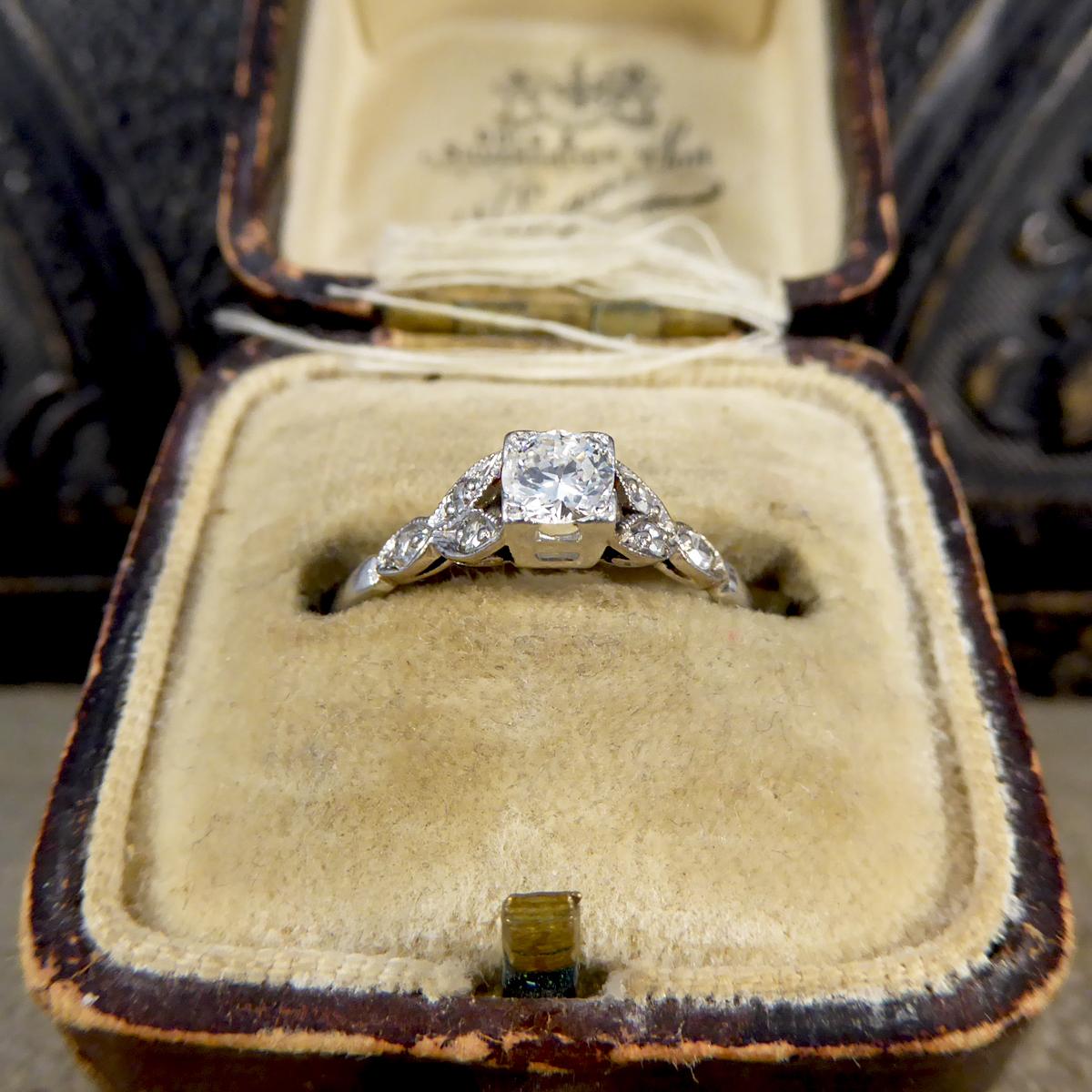 0.31 Carat Diamond Edwardian Square Faced Ring with Shoulders in Platinum 2