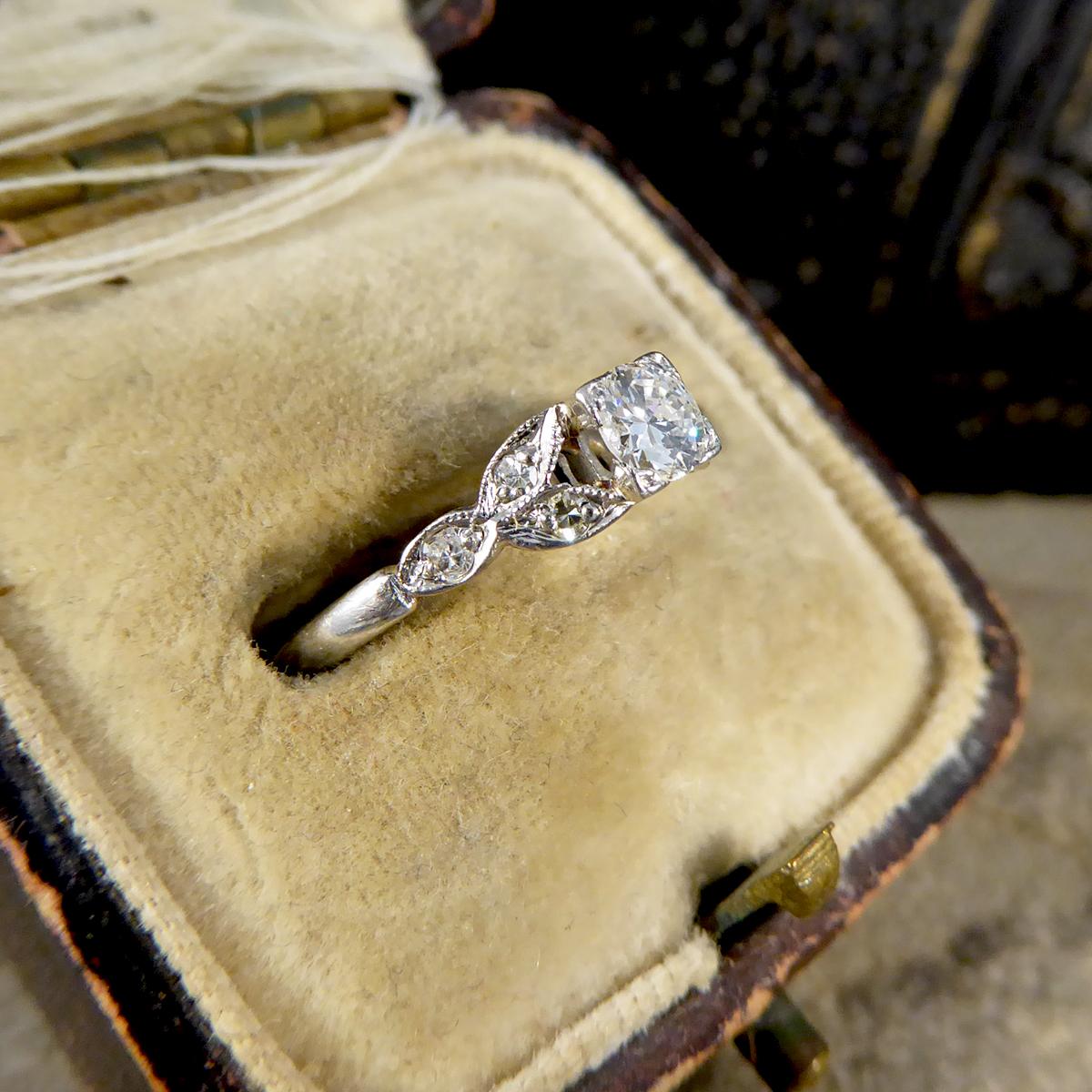 0.31 Carat Diamond Edwardian Square Faced Ring with Shoulders in Platinum 4
