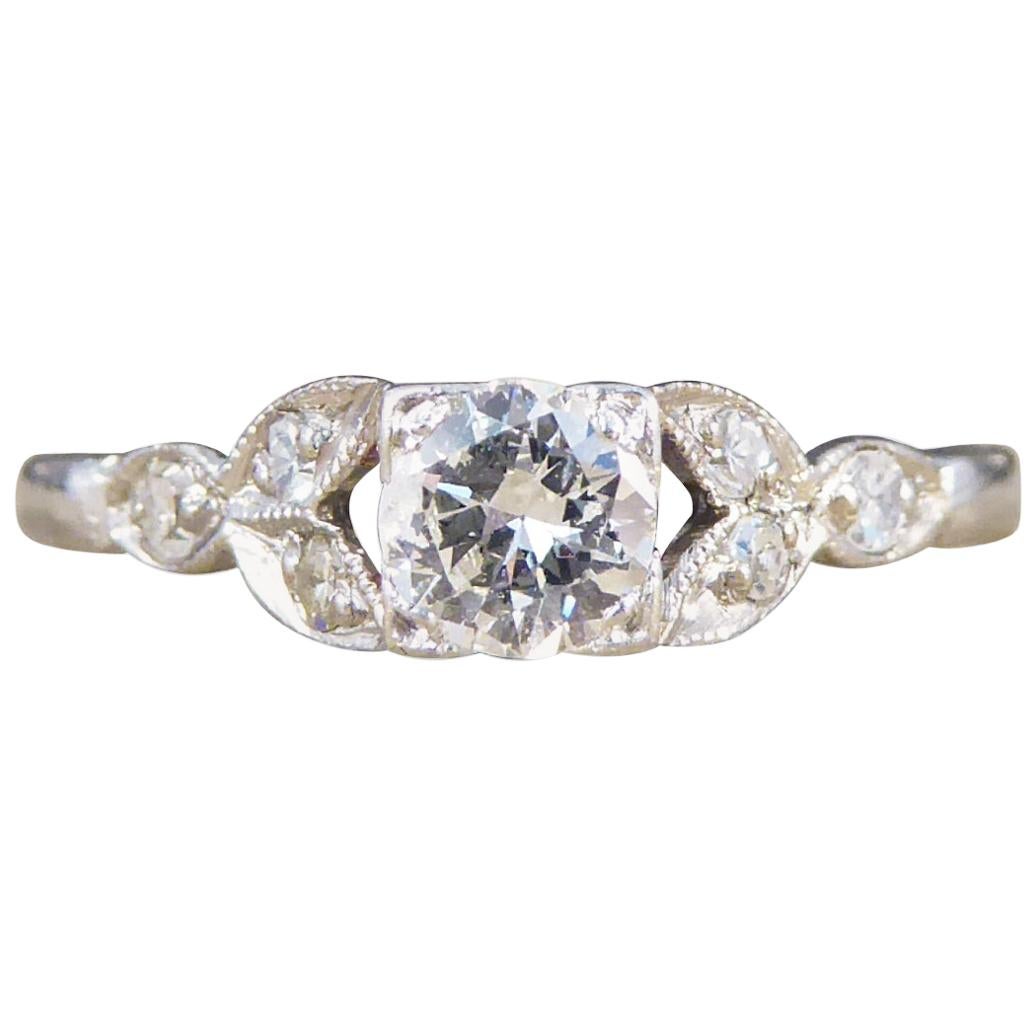 0.31 Carat Diamond Edwardian Square Faced Ring with Shoulders in Platinum
