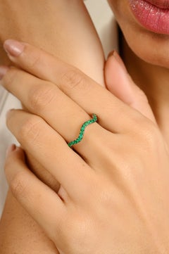 0.31ct Handcrafted Zambian Emerald in 14k Solid White Gold Wavy Ring For Woman