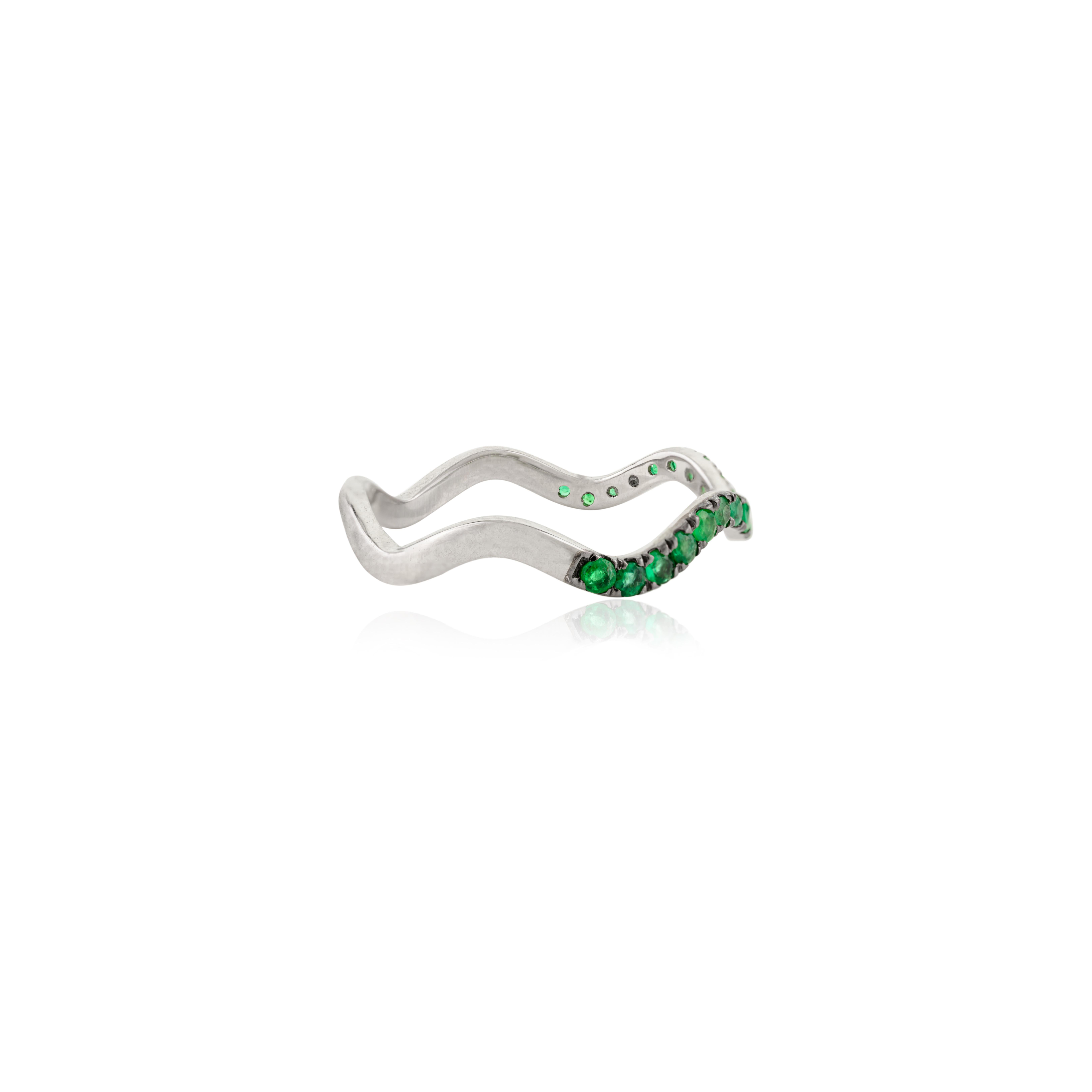 For Sale:  0.31ct Handcrafted Zambian Emerald in 14k Solid White Gold Wavy Ring For Woman 5