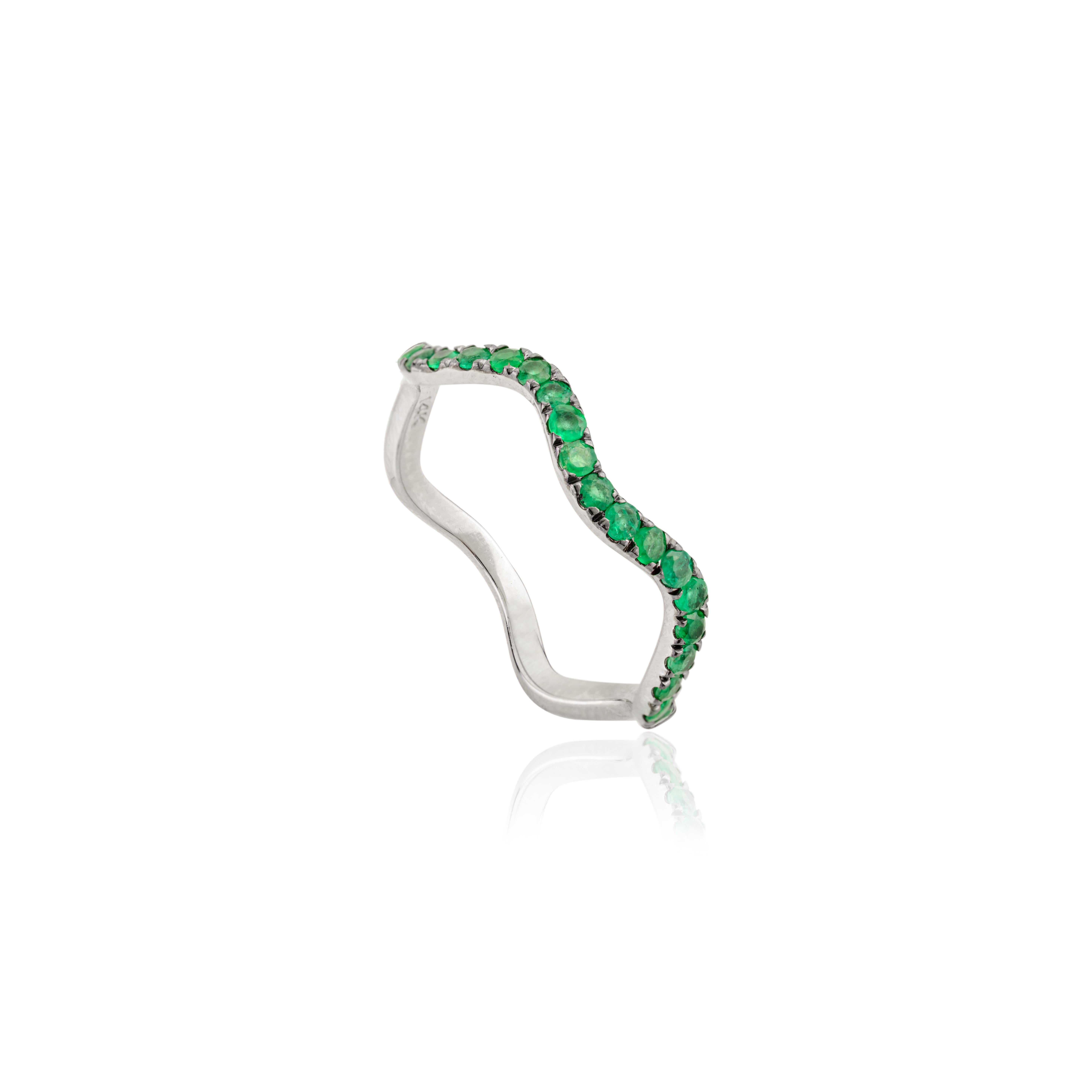 For Sale:  0.31ct Handcrafted Zambian Emerald in 14k Solid White Gold Wavy Ring For Woman 9