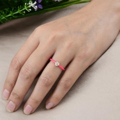 0.31ct Pink Enamel Heart SI/H Diamond Band Promise Ring 14K Yellow Gold