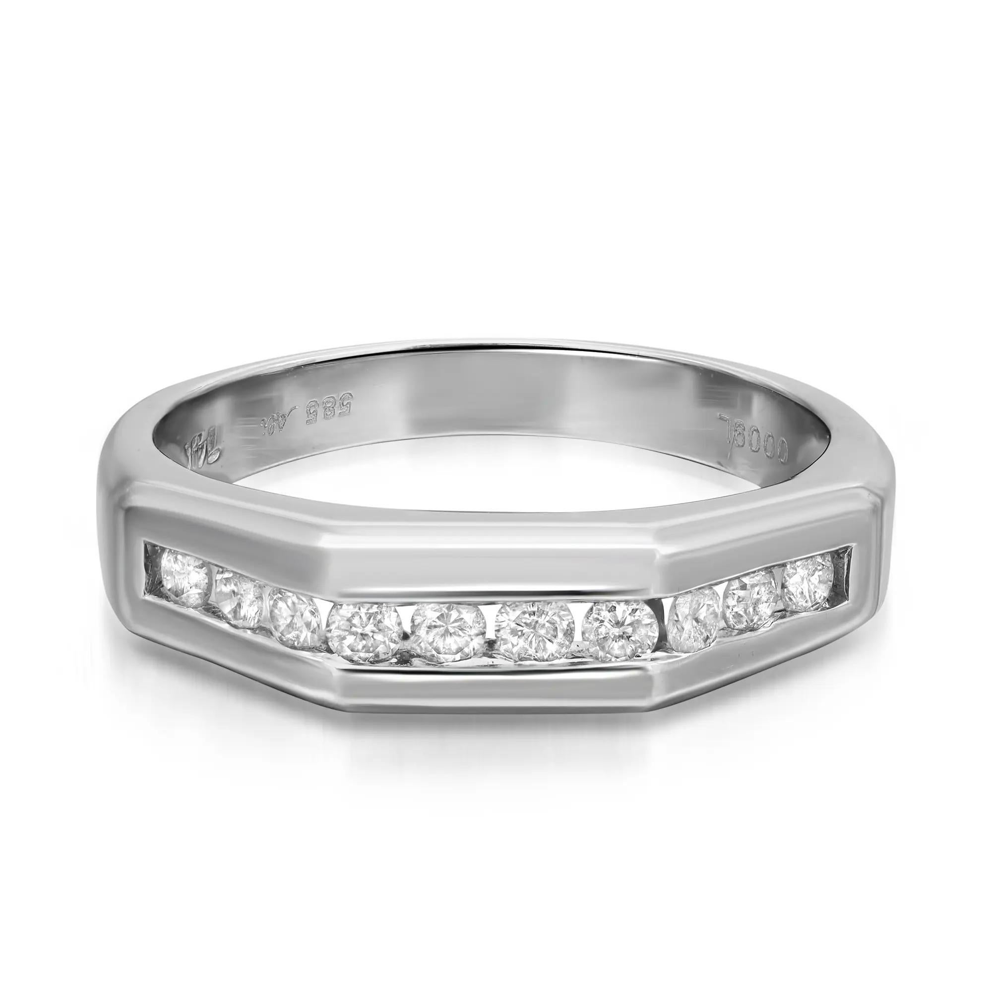 Modern 0.31Cttw Channel Set Round Diamond Wedding Band Ring 14K White Gold Size 7.5 For Sale