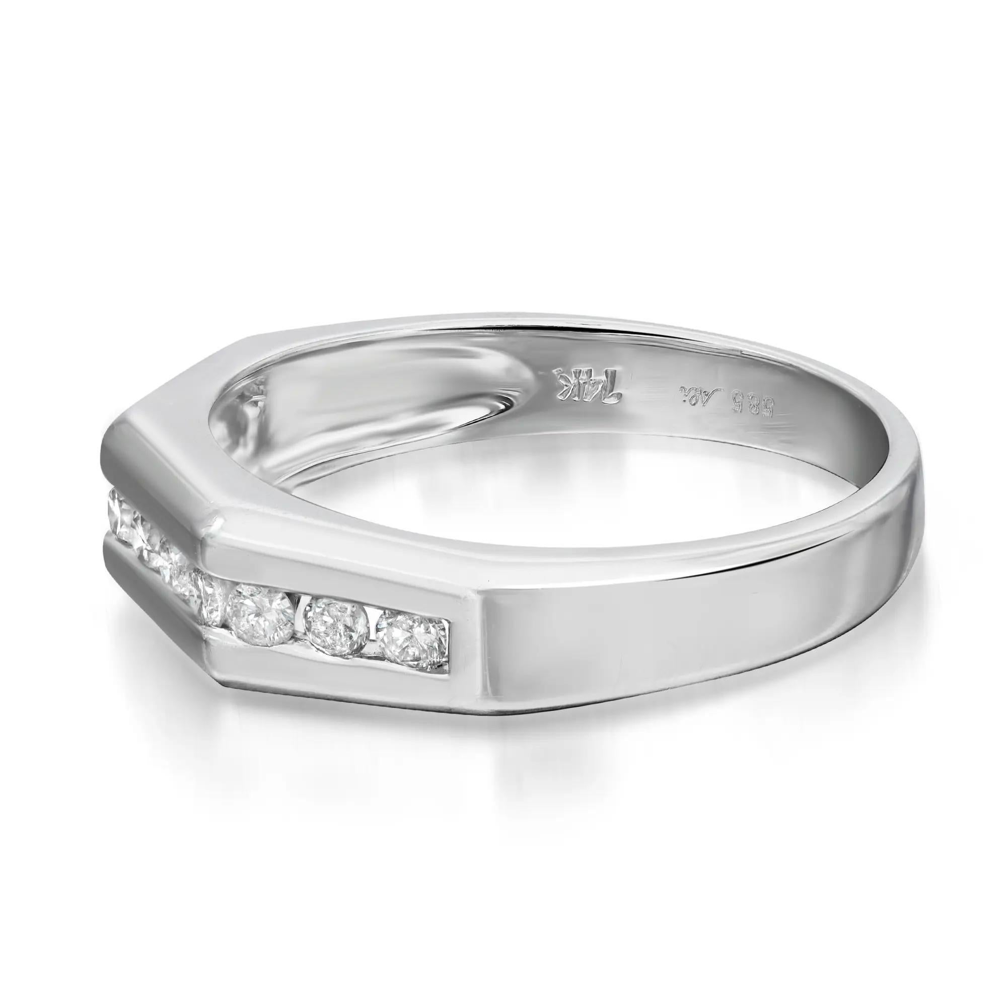 0.31Cttw Channel Set Round Diamond Wedding Band Ring 14K White Gold Size 7.5 In New Condition For Sale In New York, NY