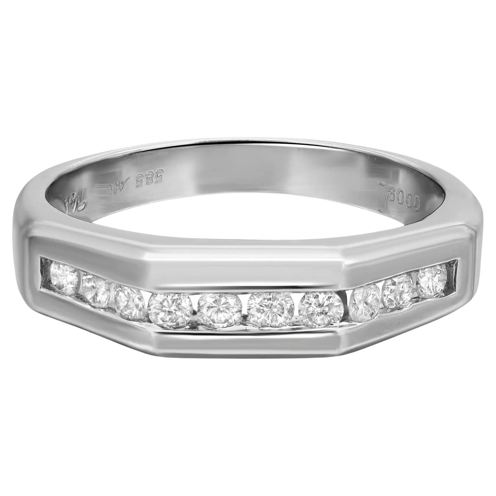 0.31Cttw Channel Set Round Diamond Wedding Band Ring 14K White Gold Size 7.5 For Sale