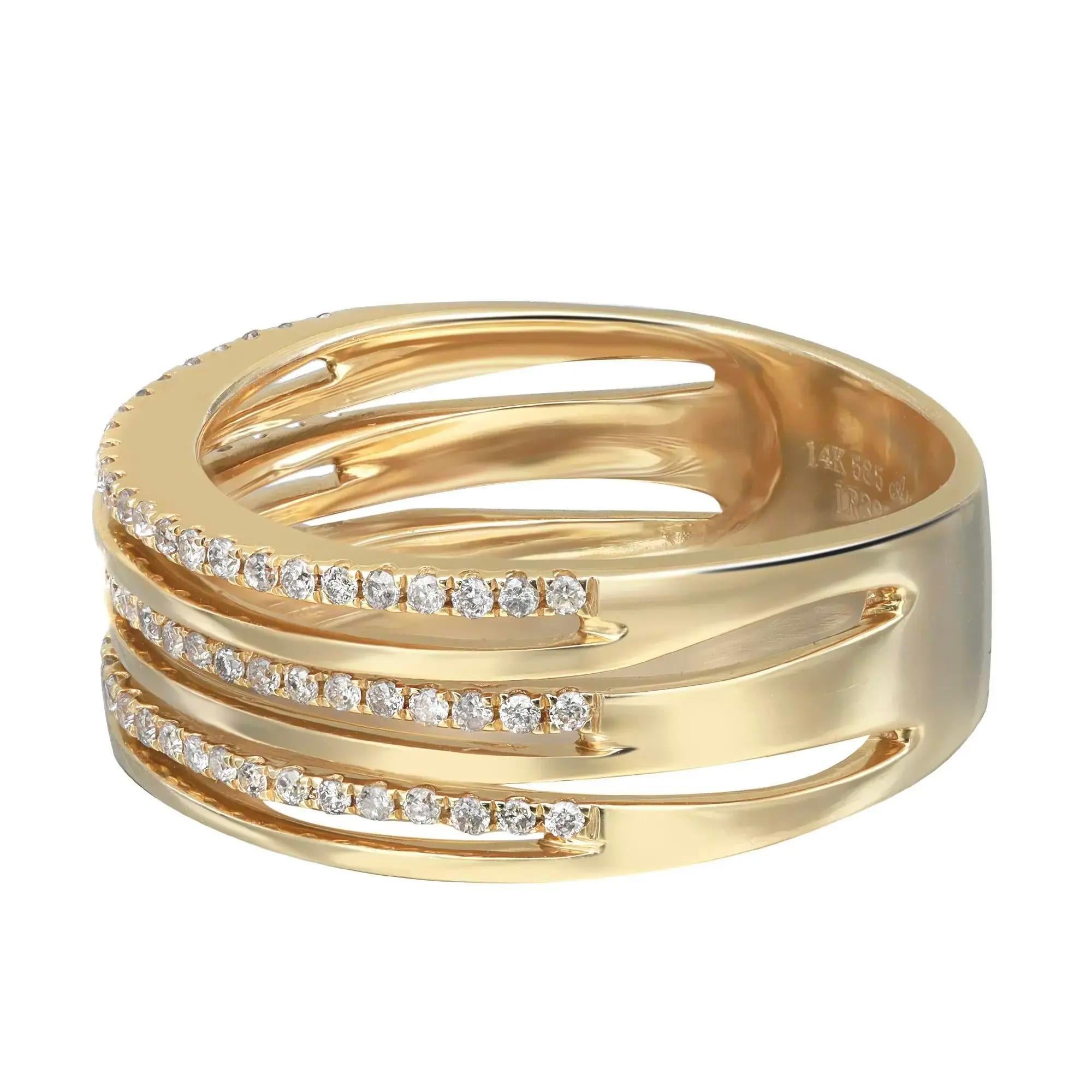 Round Cut 0.31cttw Prong Set Round Diamond Multi Row Band Ring 14k Yellow Gold For Sale