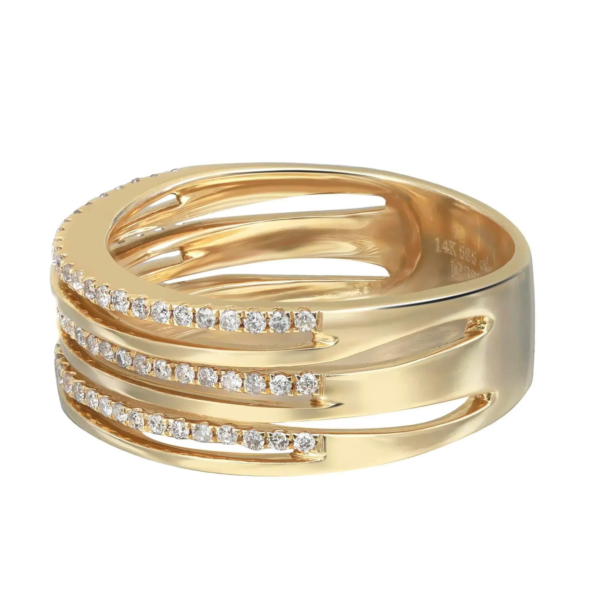 Taglio rotondo Anello a fascia con più file di diamanti rotondi incastonati da 0,31cttw in oro giallo 14k in vendita
