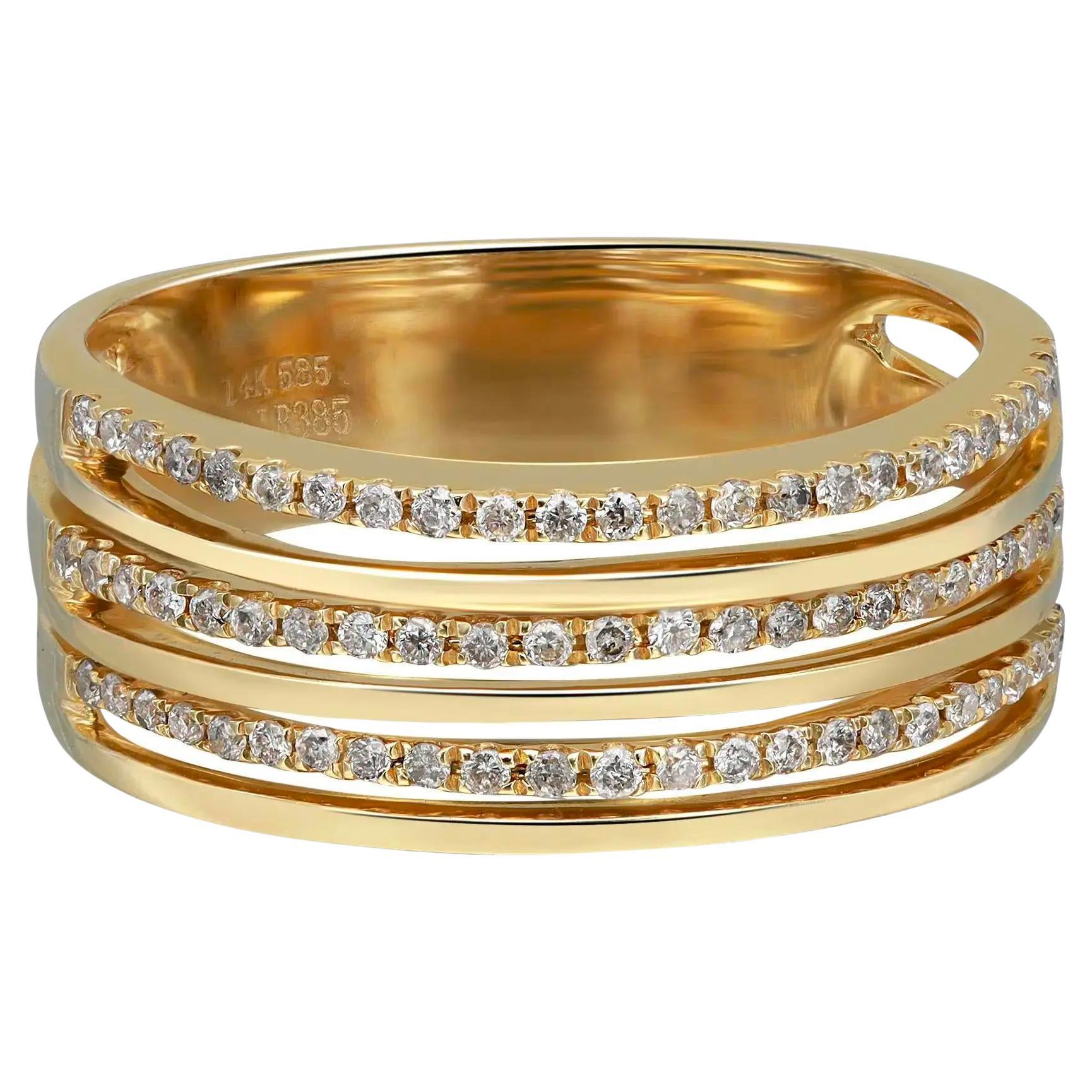 0.31cttw Prong Set Round Diamond Multi Row Band Ring 14k Yellow Gold For Sale
