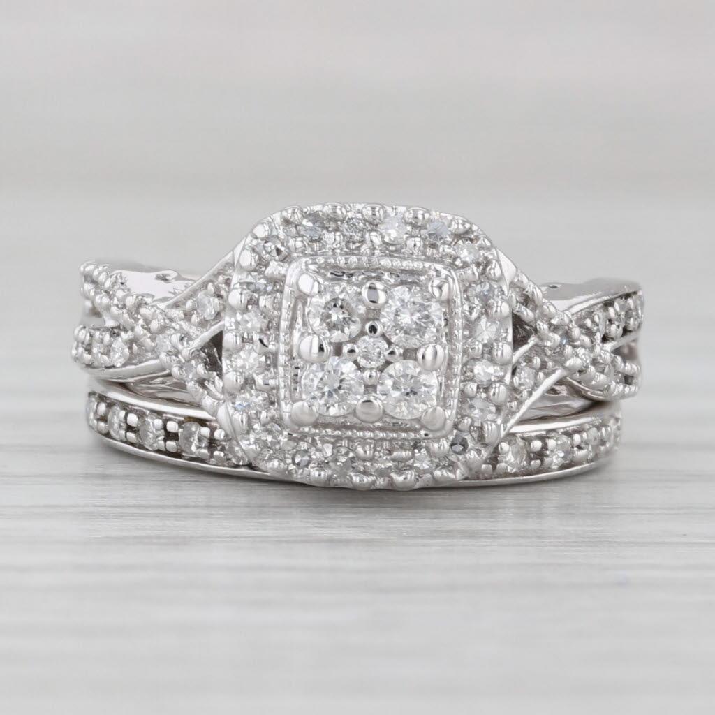Anello di fidanzamento a forma di aureola con diamante da 0,31 ct. In condizioni buone in vendita a McLeansville, NC