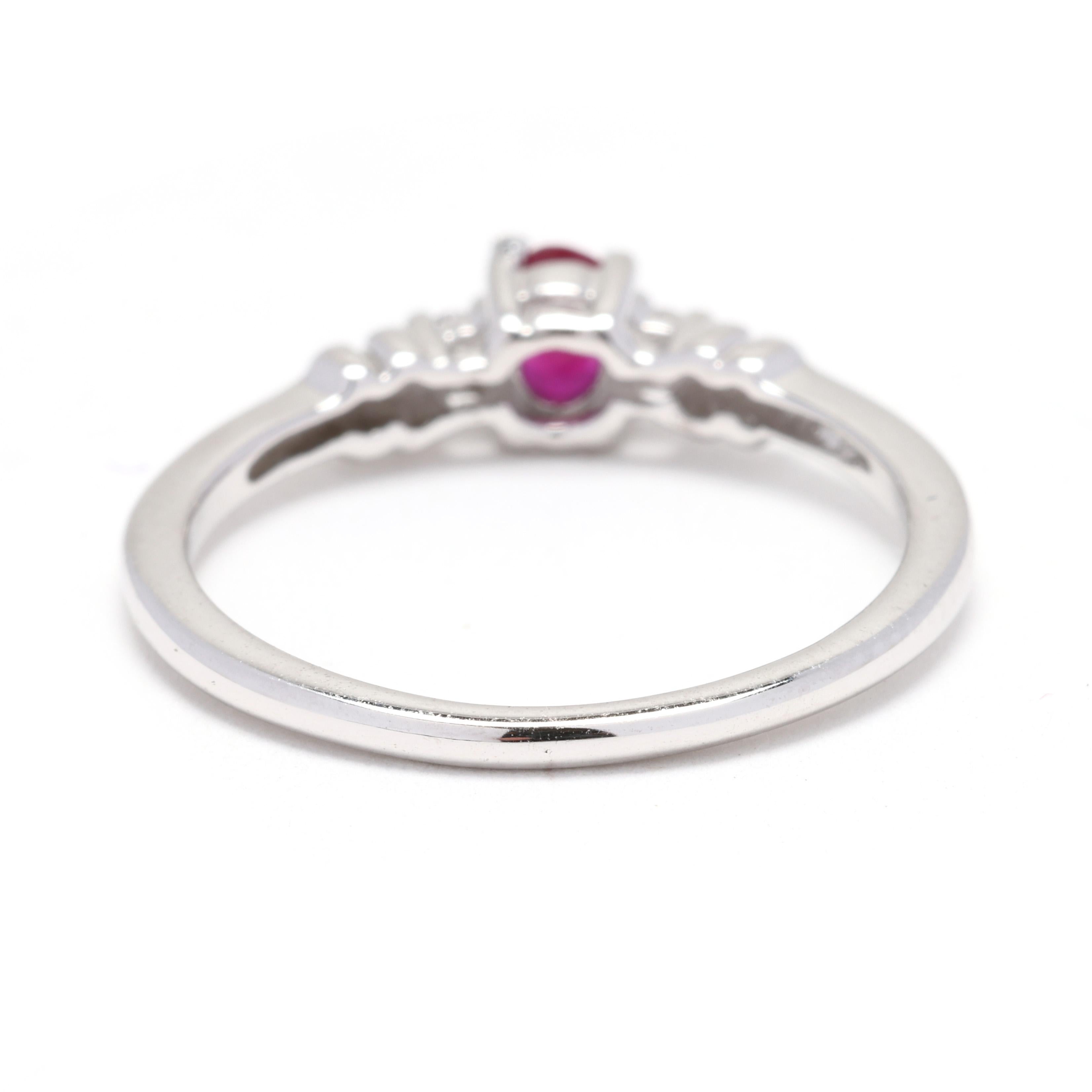 Oval Cut 0.31ctw Ruby and Diamond Engagement Ring, 14k White Gold, Ring Size 5.5