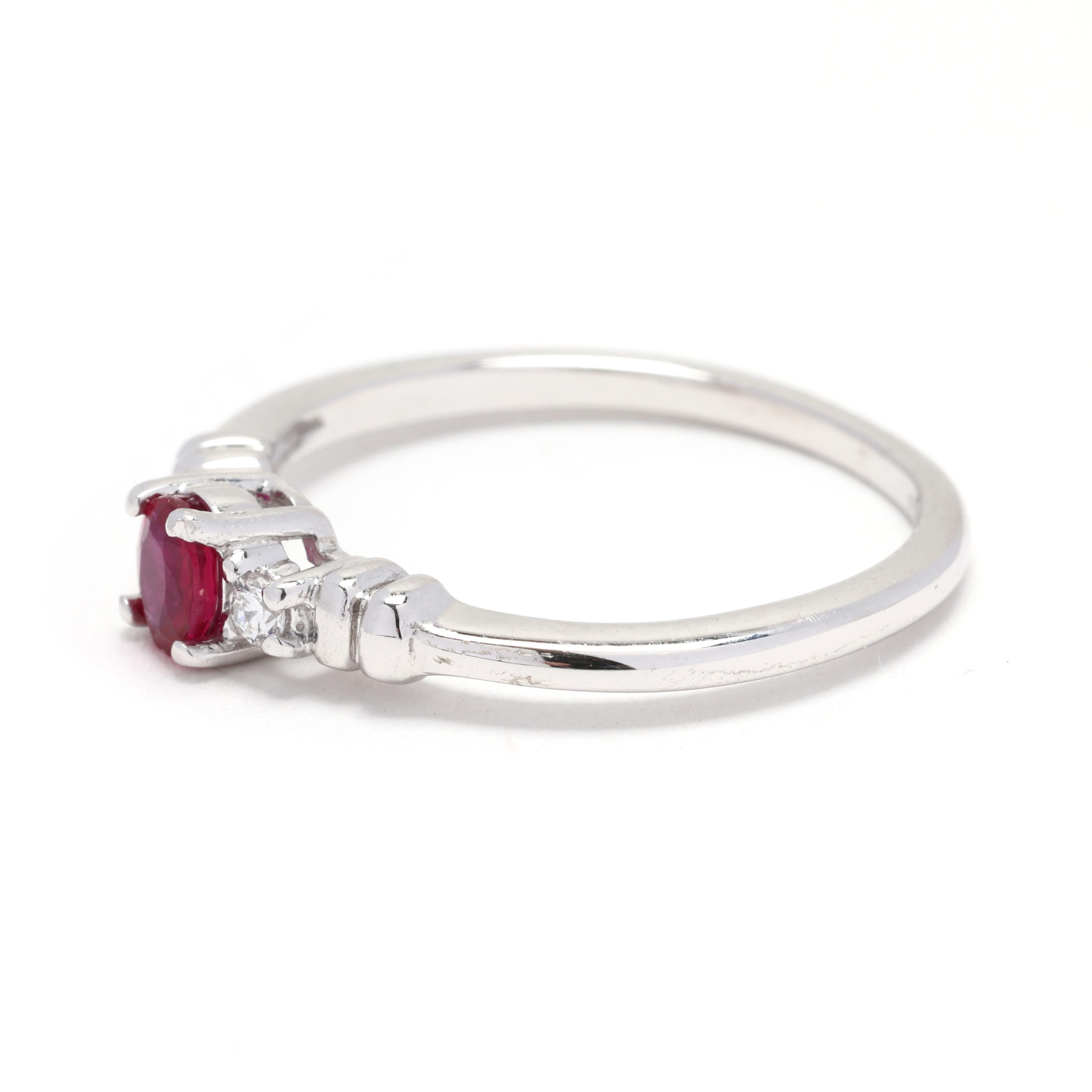 0.31ctw Ruby and Diamond Engagement Ring, 14k White Gold, Ring Size 5.5 In Good Condition In McLeansville, NC