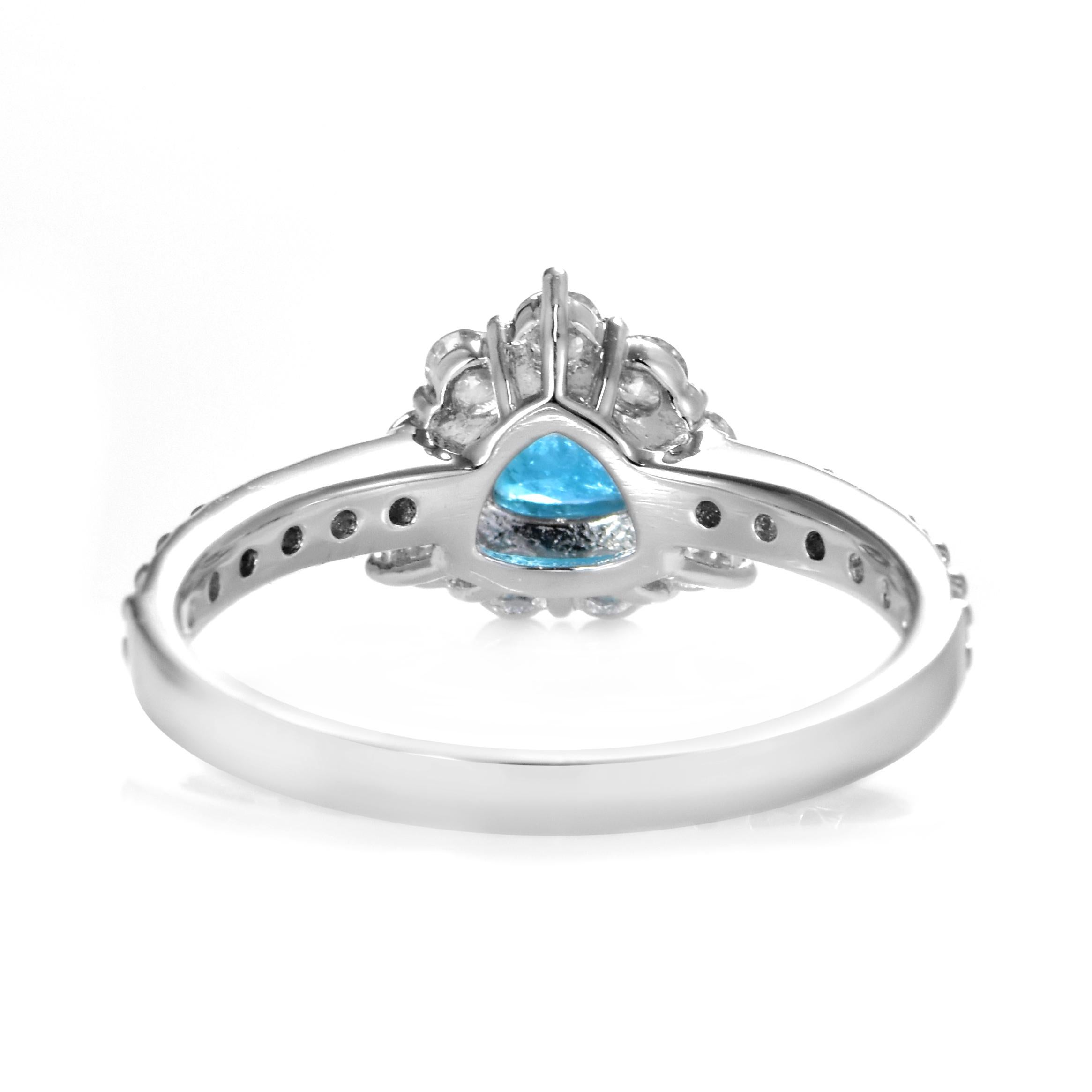 0.32 Carat Brazilian Paraiba Tourmaline and Diamond Ring Made in Platinum For Sale 6