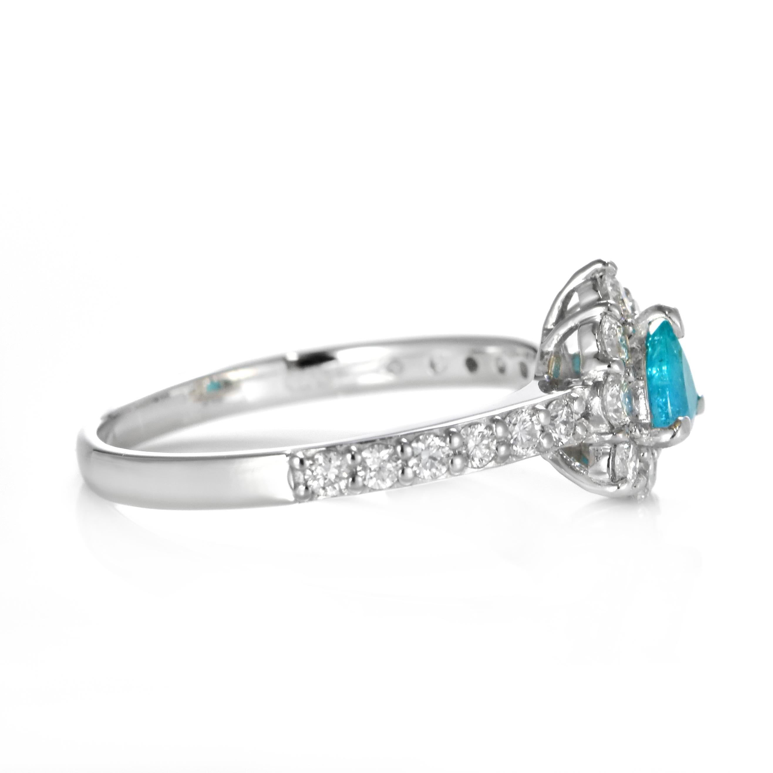 0.32 Carat Brazilian Paraiba Tourmaline and Diamond Ring Made in Platinum For Sale 7