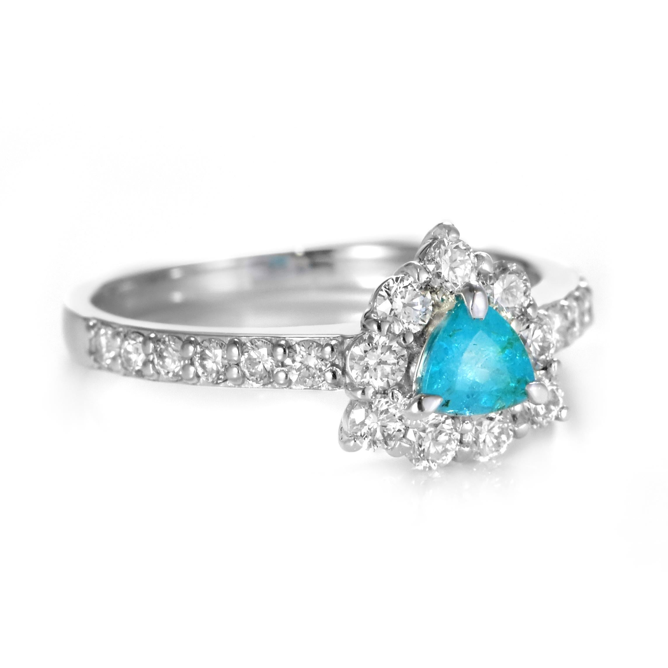 0.32 Carat Brazilian Paraiba Tourmaline and Diamond Ring Made in Platinum For Sale 8