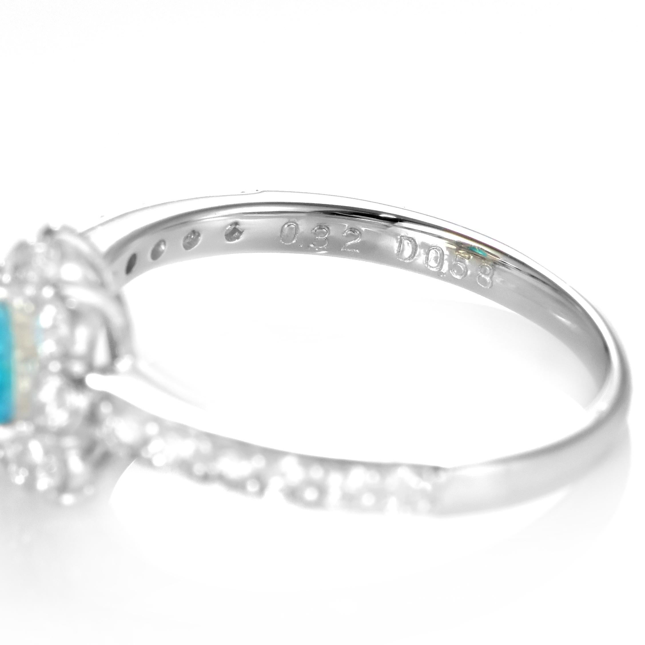 0.32 Carat Brazilian Paraiba Tourmaline and Diamond Ring Made in Platinum For Sale 9