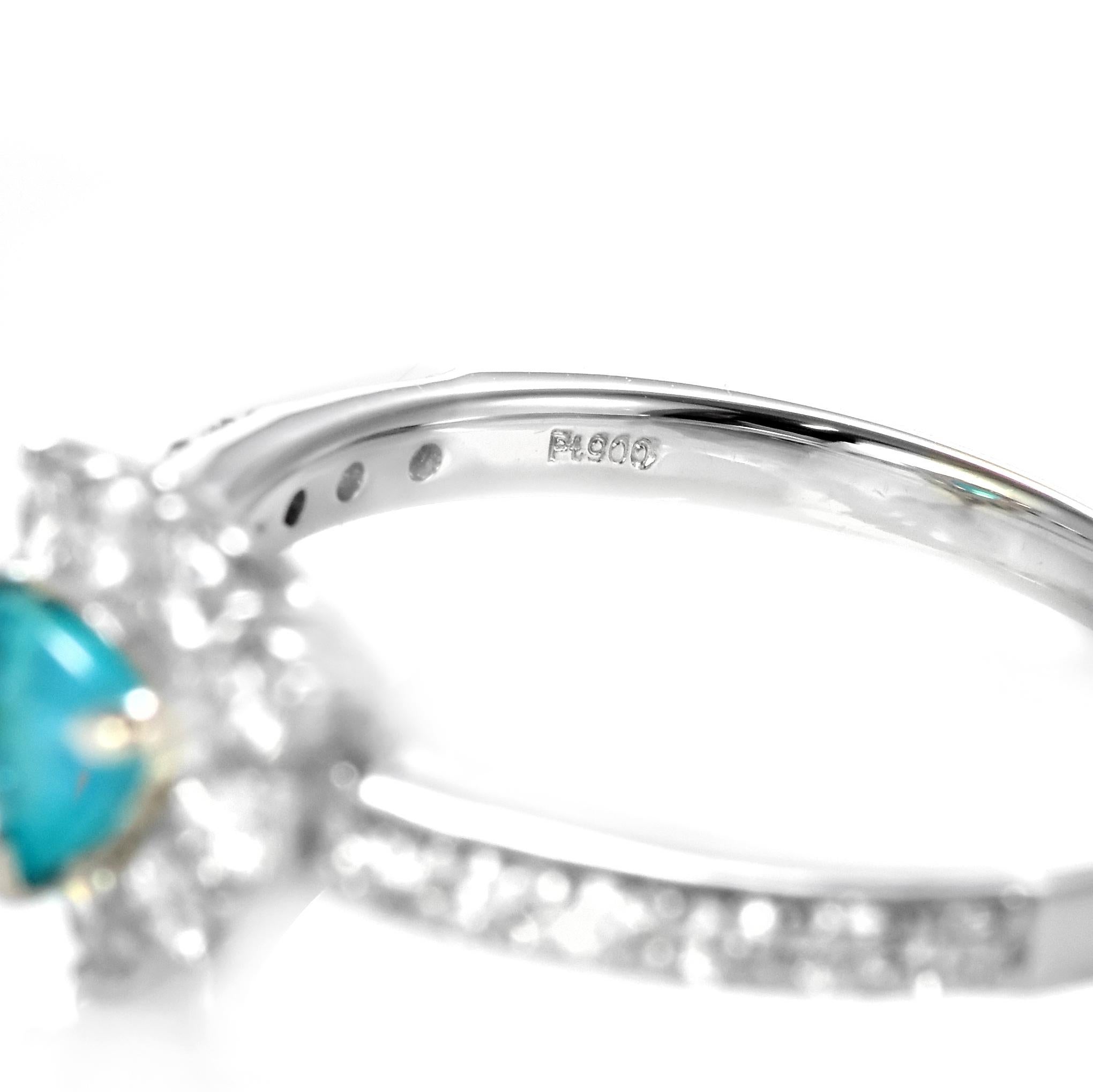 0.32 Carat Brazilian Paraiba Tourmaline and Diamond Ring Made in Platinum For Sale 1