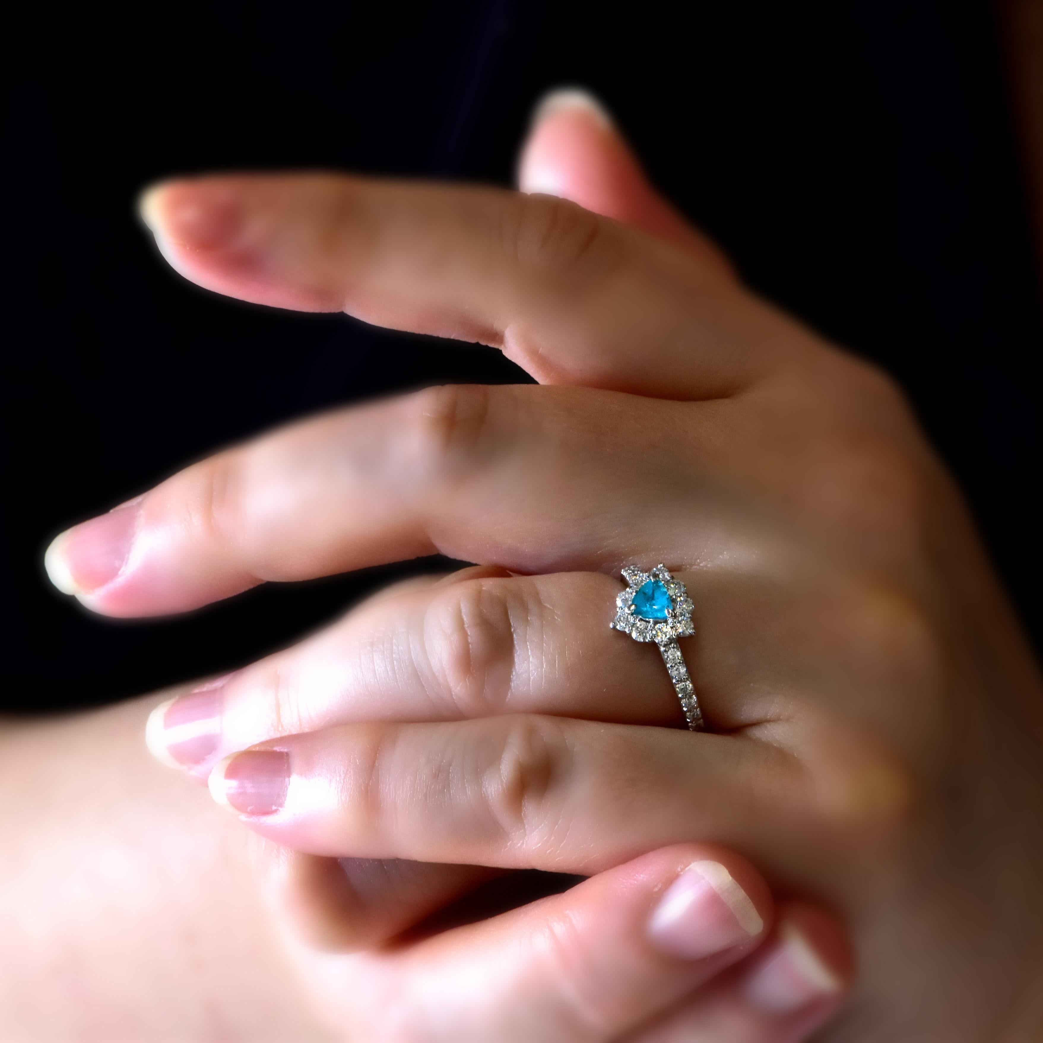 0.32 Carat Brazilian Paraiba Tourmaline and Diamond Ring Made in Platinum For Sale 2