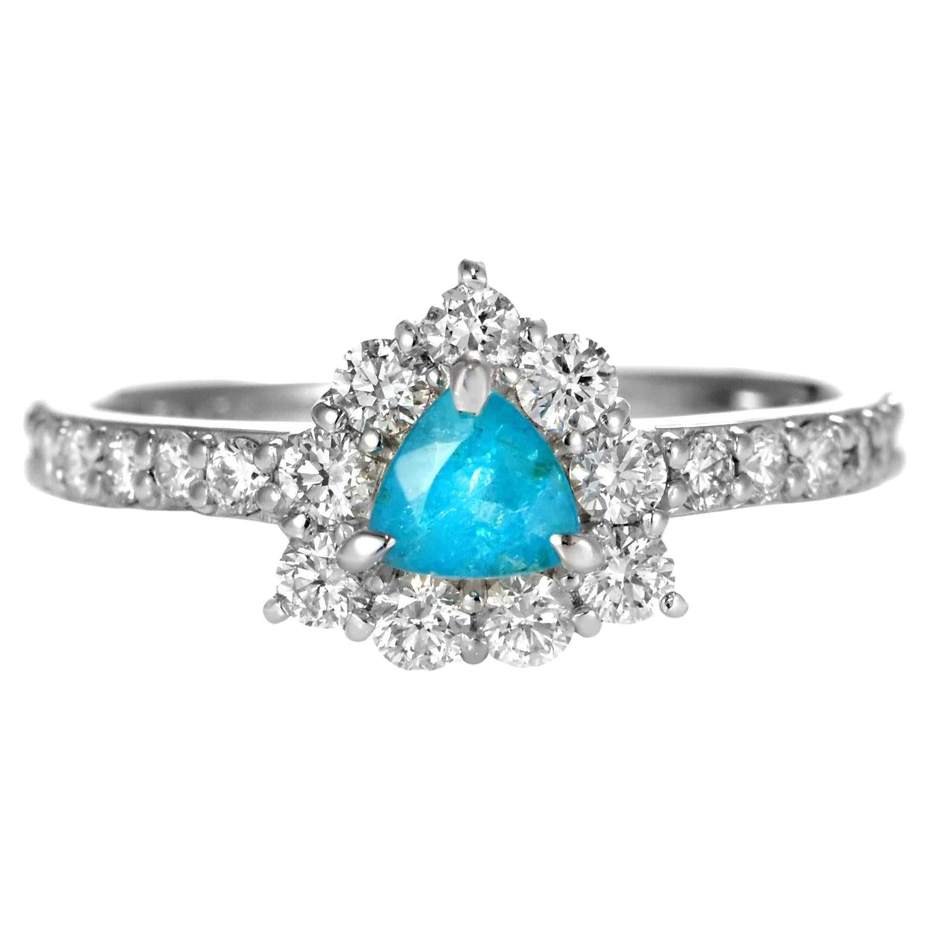 0.32 Carat Brazilian Paraiba Tourmaline and Diamond Ring Made in Platinum