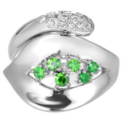0.32 Carat Demantoid Garnet and Diamond Cluster Ring Made in 18 Karat White Gold
